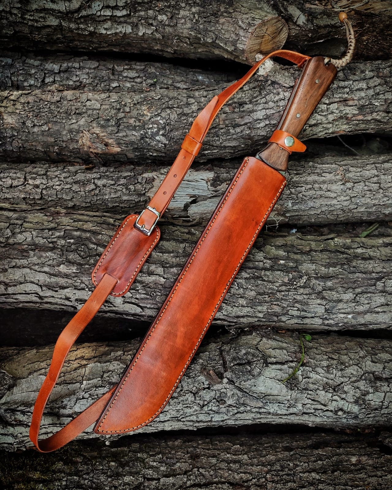Handmade Forest Knife with Back Sling and Leather Sheath