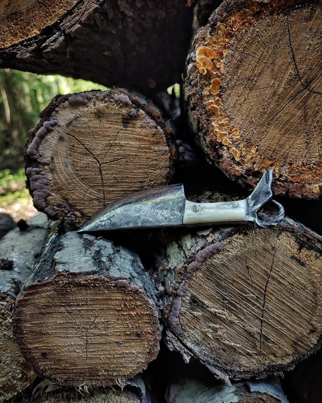 Blacksmith hand forge custom neck knife with leather sheath