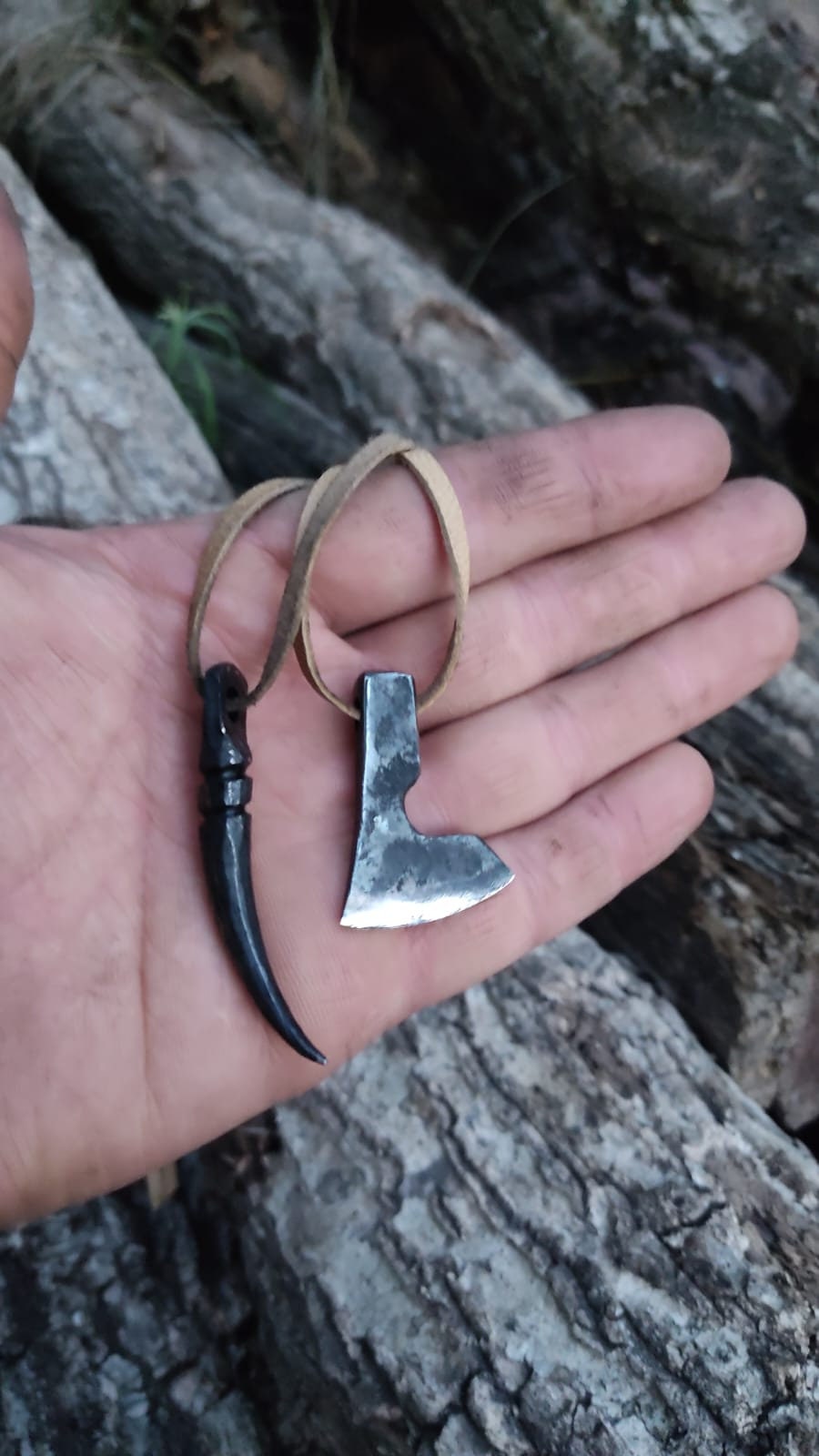 Steel Handcrafted Necklaces with Wolf Tooth and Ax Figures: The Secret of Luck and Happiness Lies in Ancient Techniques