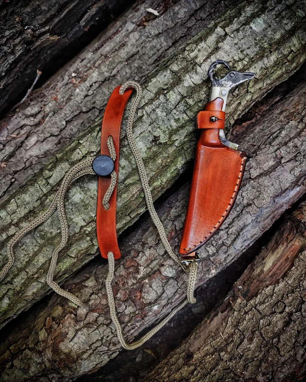 Blacksmith hand forge custom neck knife with leather sheath