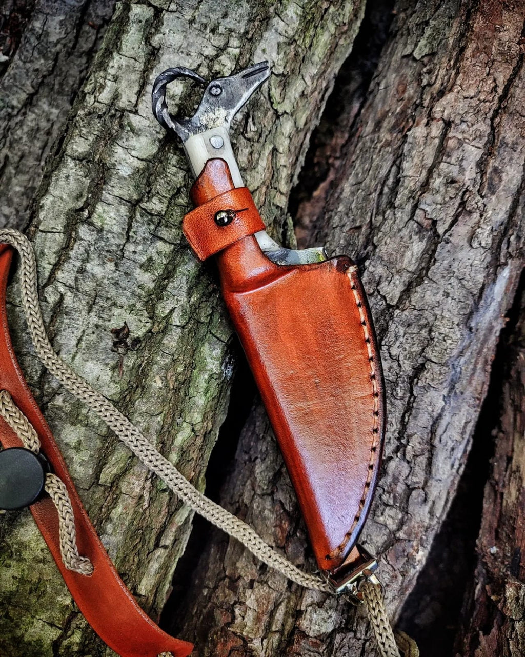 Blacksmith hand forge custom neck knife with leather sheath