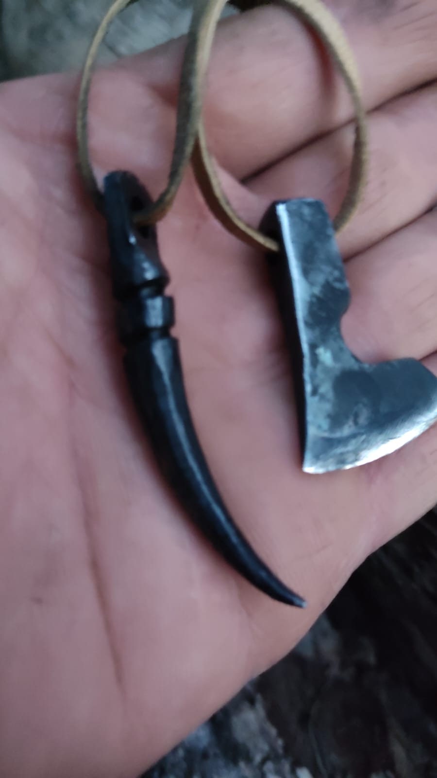 Steel Handcrafted Necklaces with Wolf Tooth and Ax Figures: The Secret of Luck and Happiness Lies in Ancient Techniques
