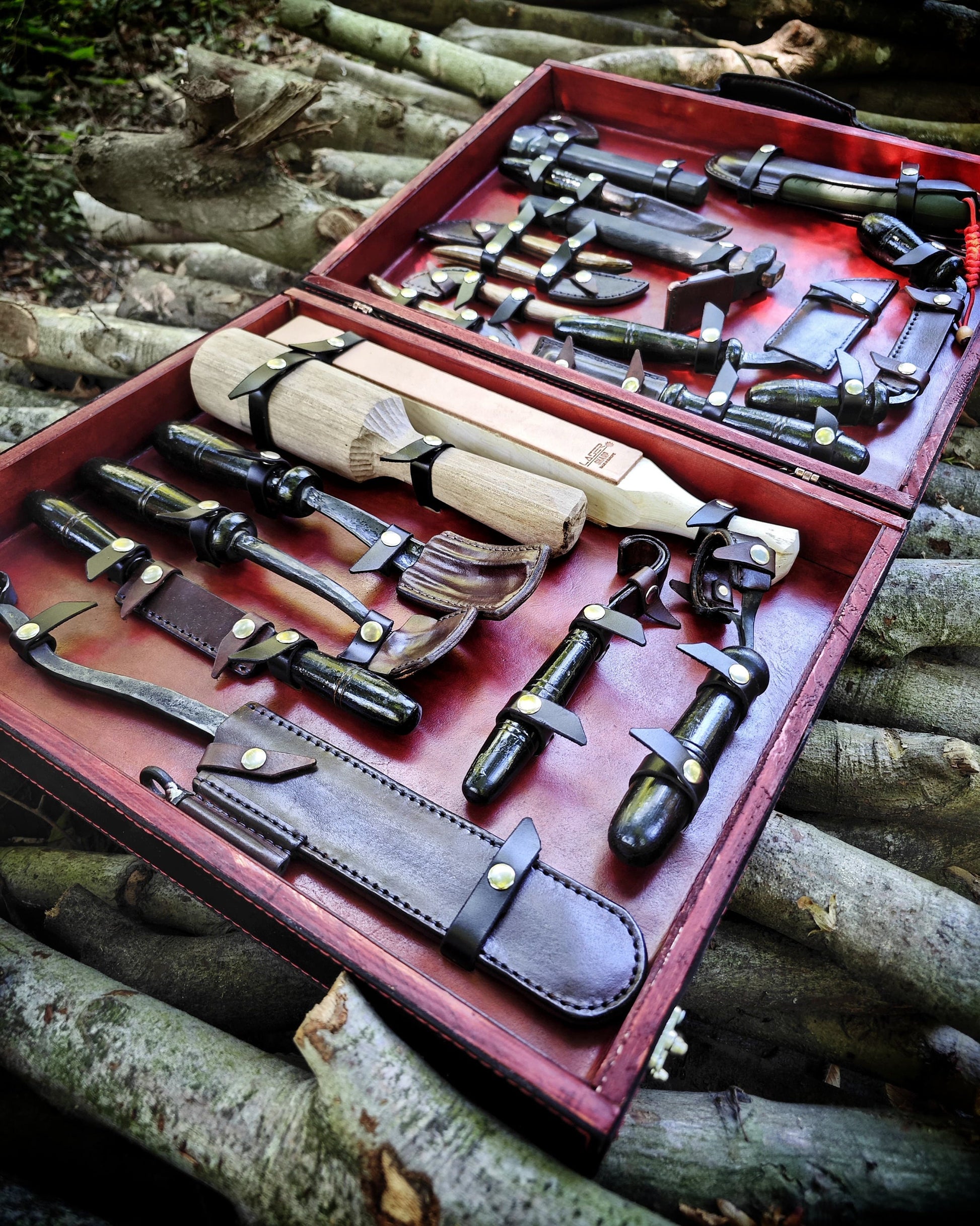Premium Hand forged Blacksmith Woodcarving Set and Leather Bag, Every Tools are included