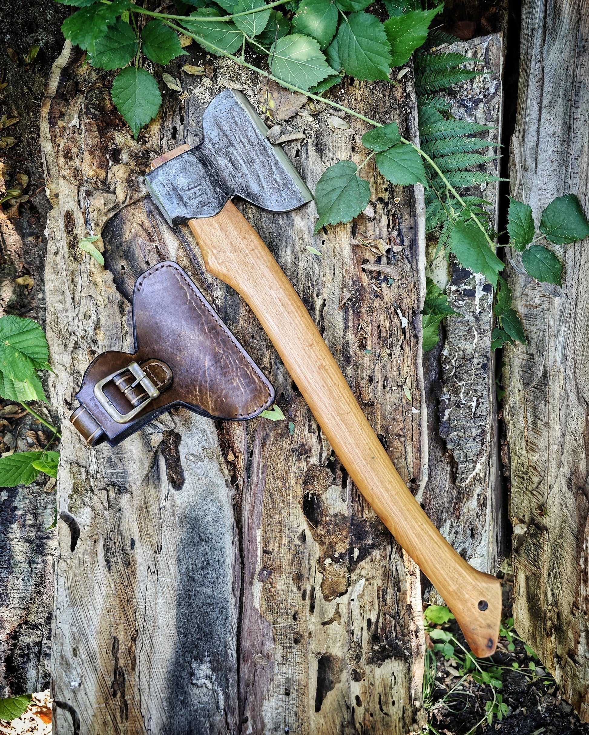 Handcrafted Carpenter's Ax with Unique Leather Sheath