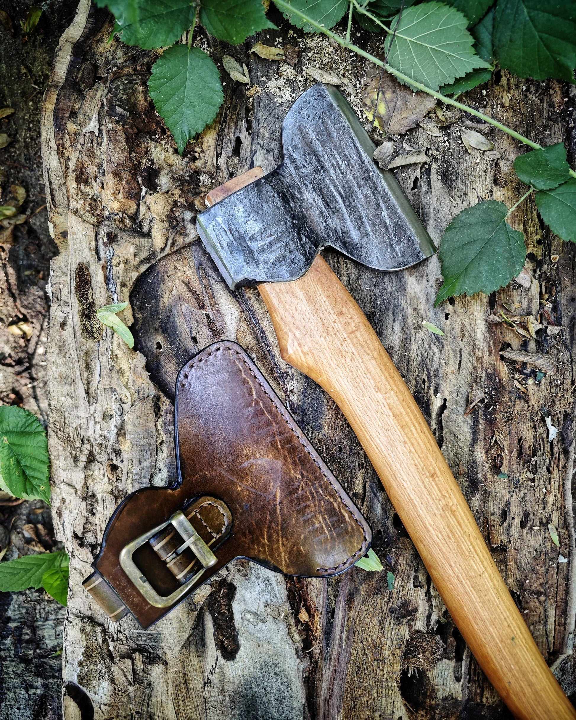 Handcrafted Carpenter's Ax with Unique Leather Sheath
