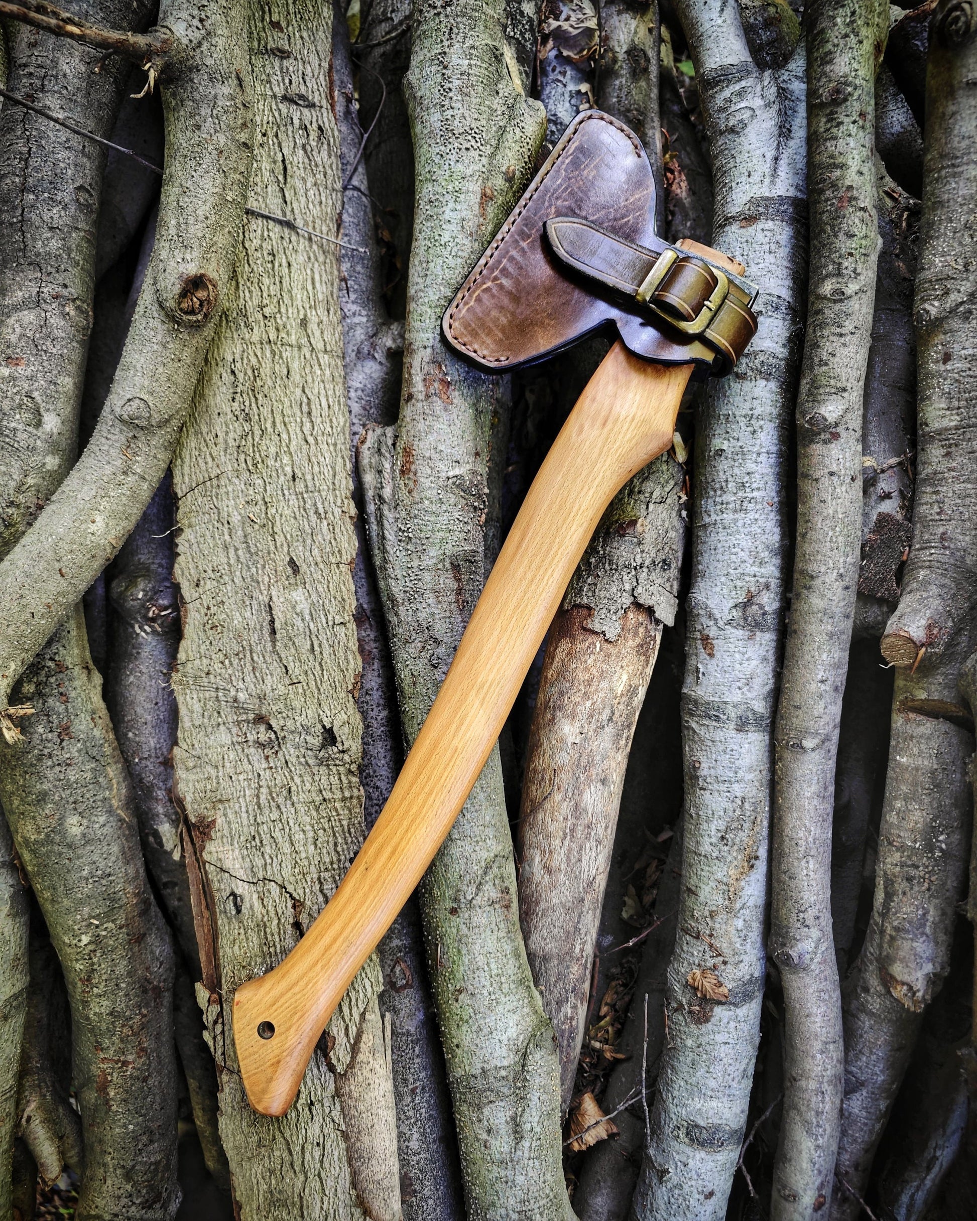 Handcrafted Carpenter's Ax with Unique Leather Sheath