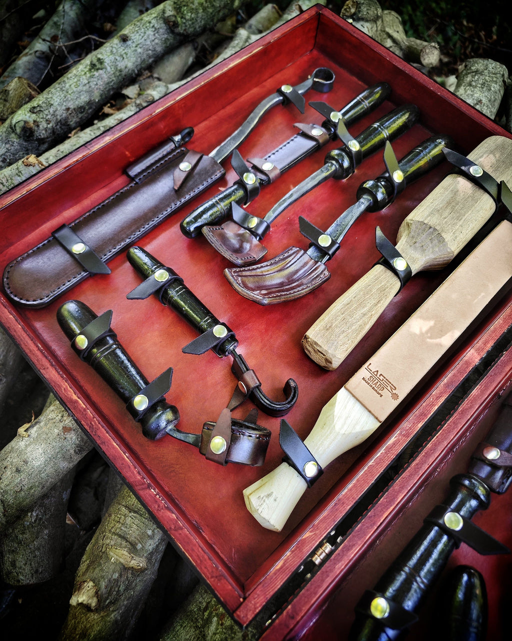 Premium Hand forged Blacksmith Woodcarving Set and Leather Bag, Every Tools are included
