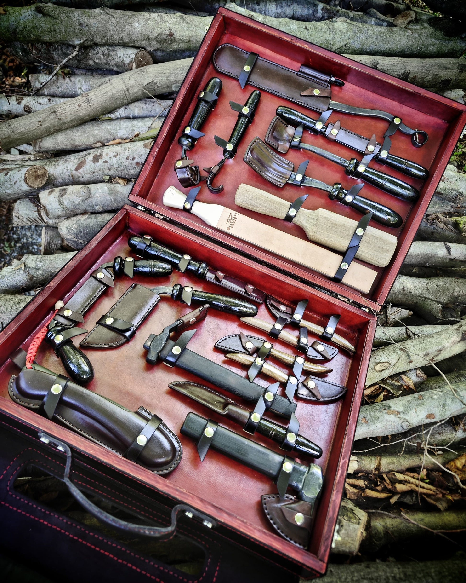 Premium Hand forged Blacksmith Woodcarving Set and Leather Bag, Every Tools are included