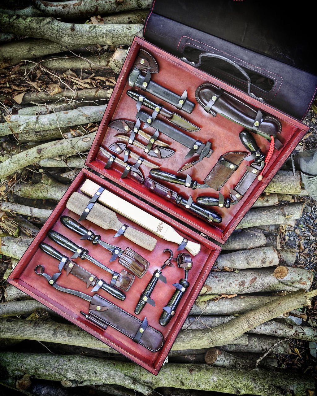 Premium Hand forged Blacksmith Woodcarving Set and Leather Bag, Every Tools are included