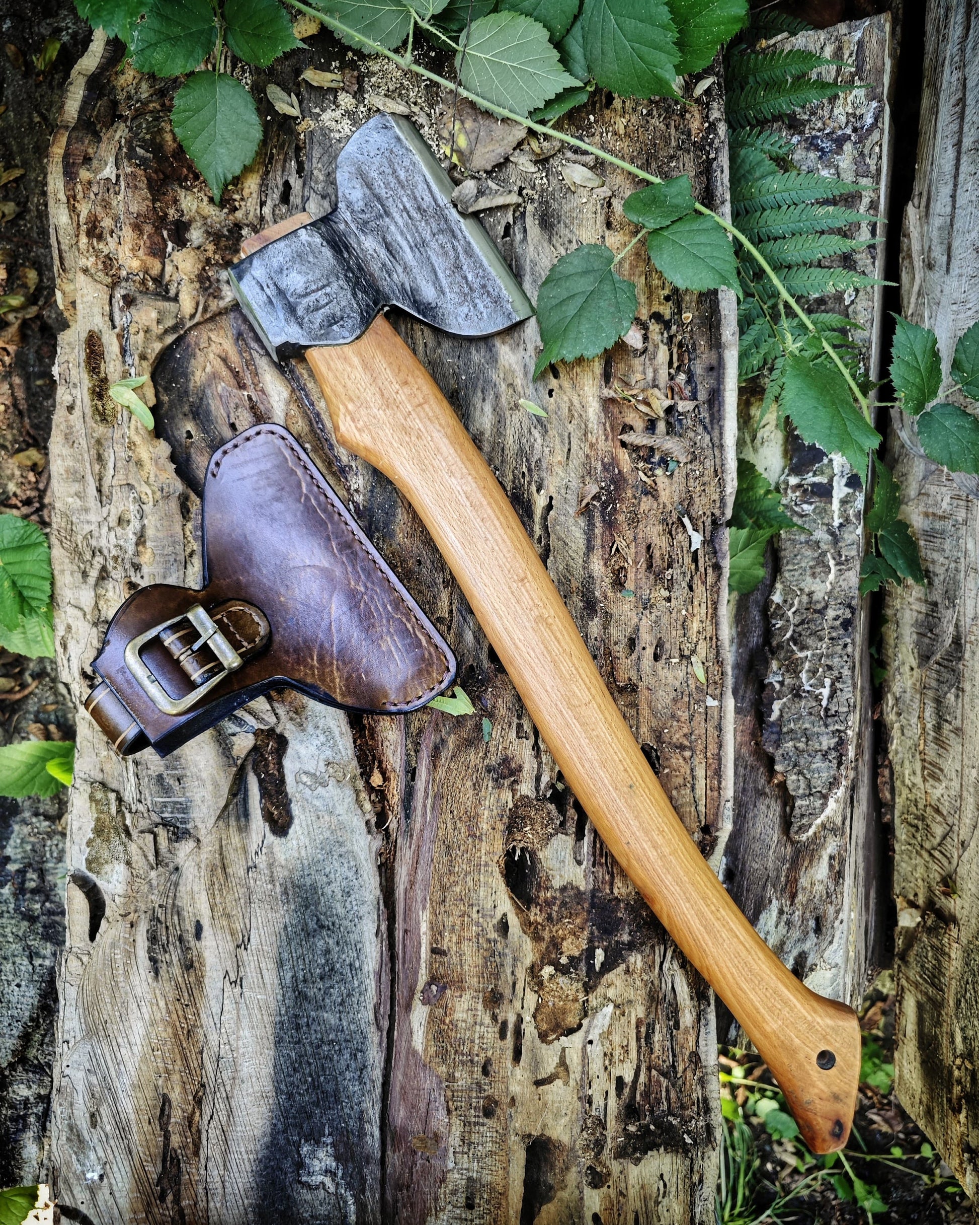 Handcrafted Carpenter's Ax with Unique Leather Sheath