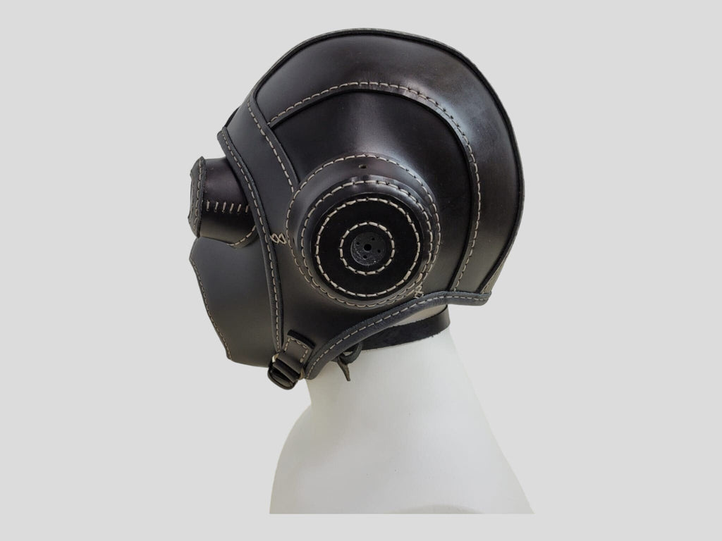 Handmade Leather Motorcycle Helmet, Mouthguard, and Goggles Set - Unique Masks for Cosplay and Parties