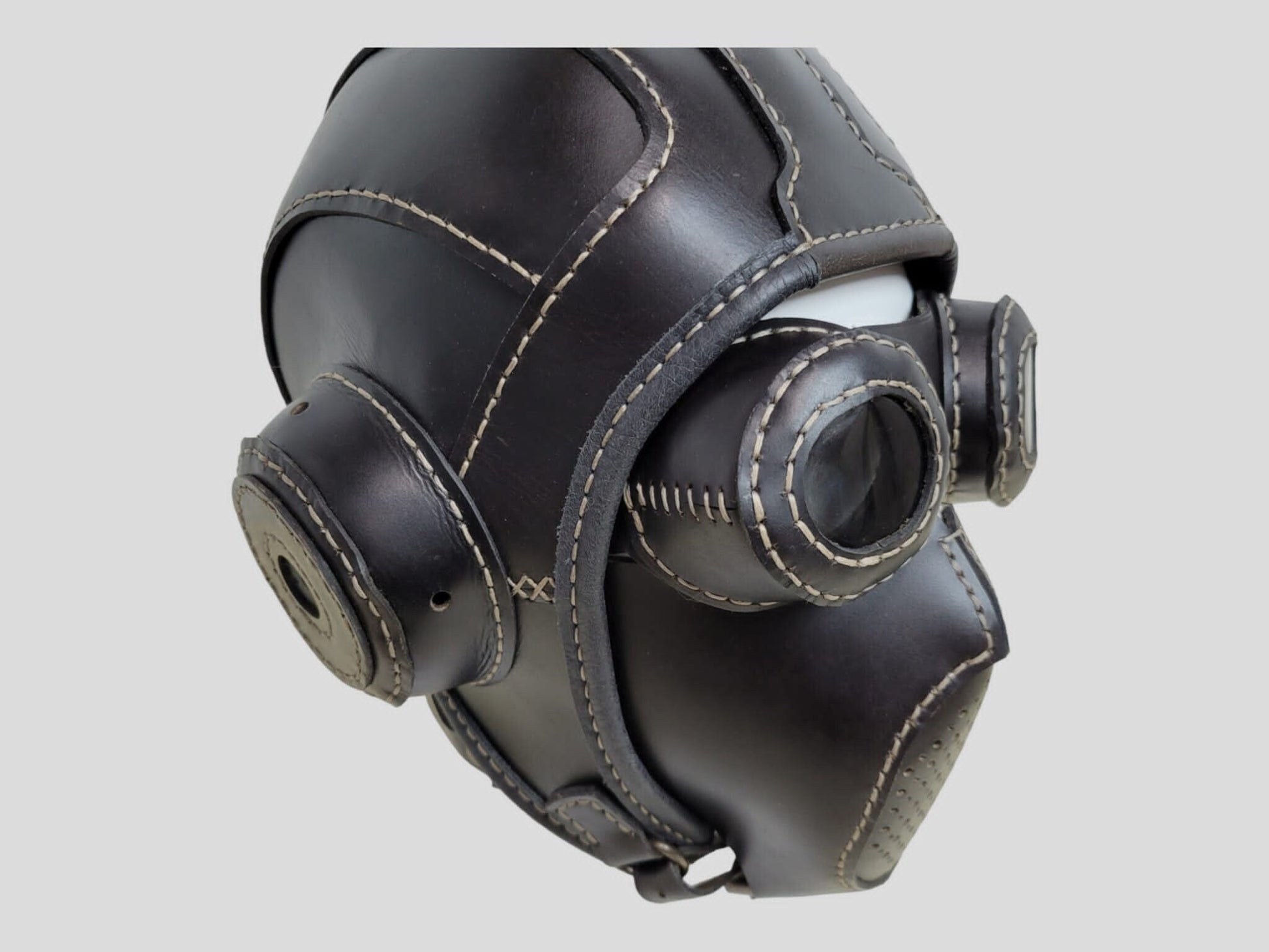 Handmade Leather Motorcycle Helmet, Mouthguard, and Goggles Set - Unique Masks for Cosplay and Parties