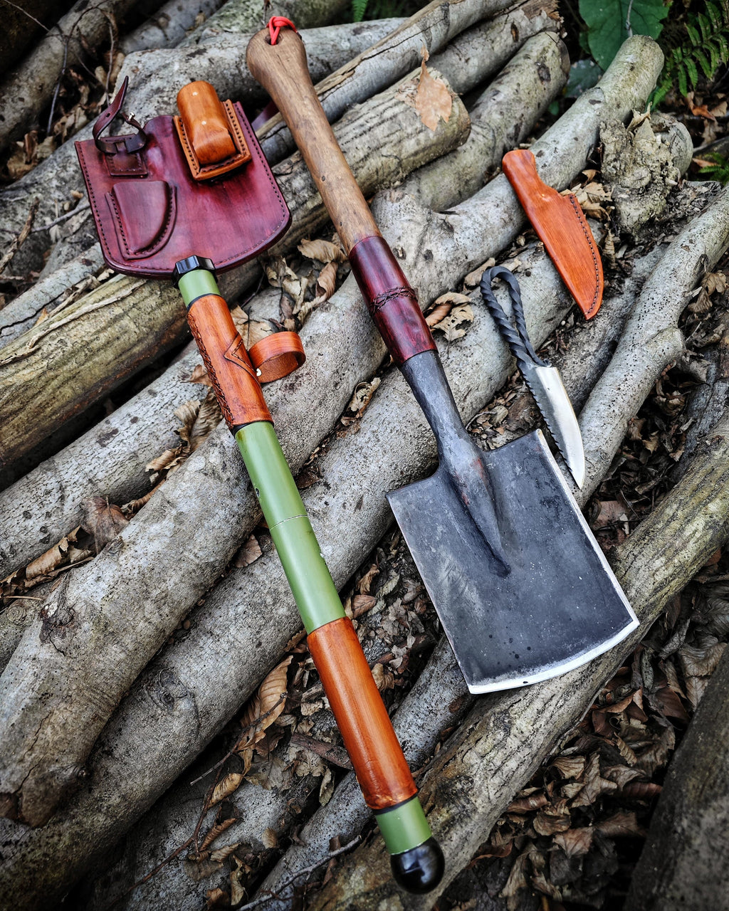 Your New Best Friend, Tactical Shovel, Blacksmith Bushraft Knife and Portable Bowsaw All in One All of handmade product