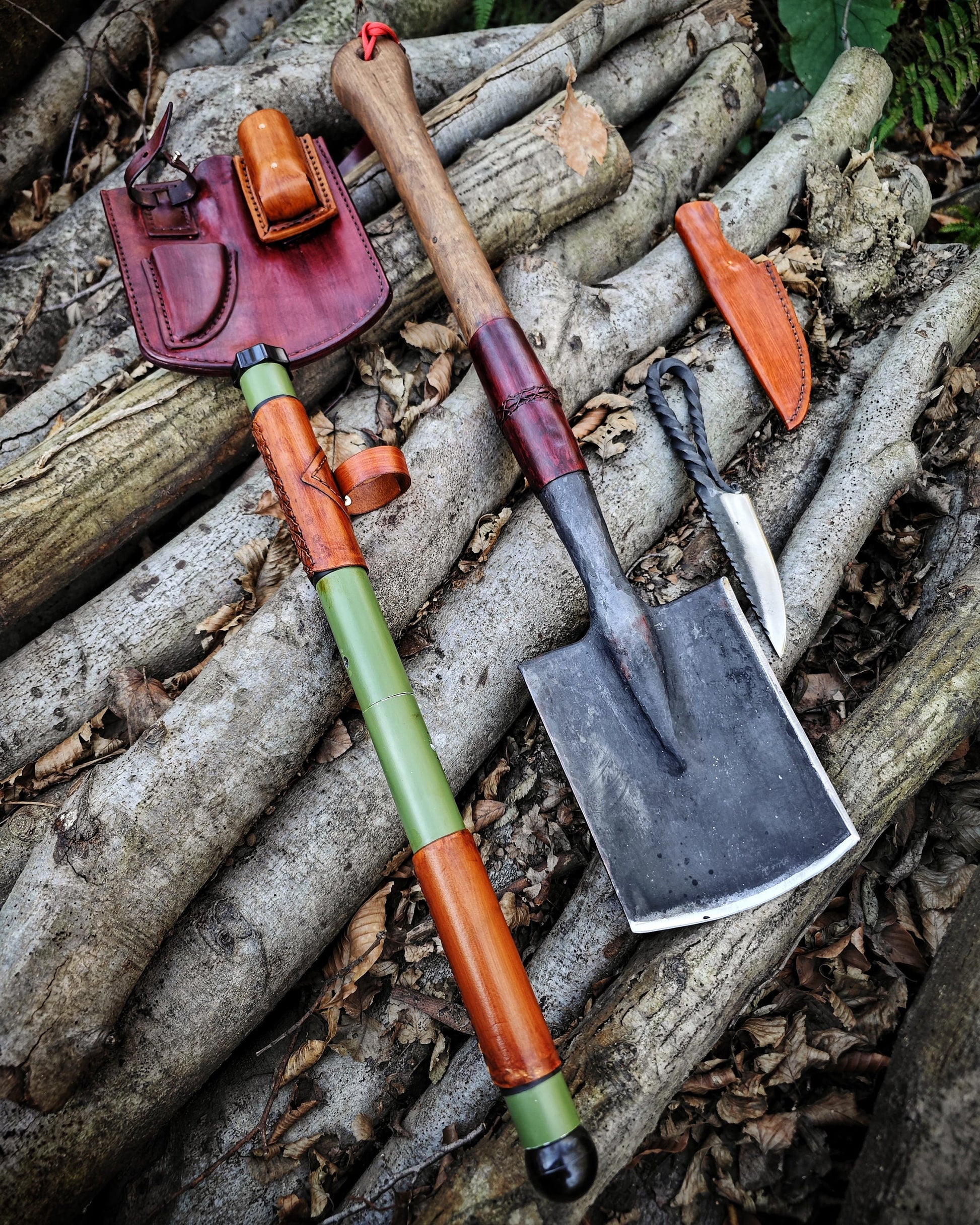 Your New Best Friend, Tactical Shovel, Blacksmith Bushraft Knife and Portable Bowsaw All in One All of handmade product