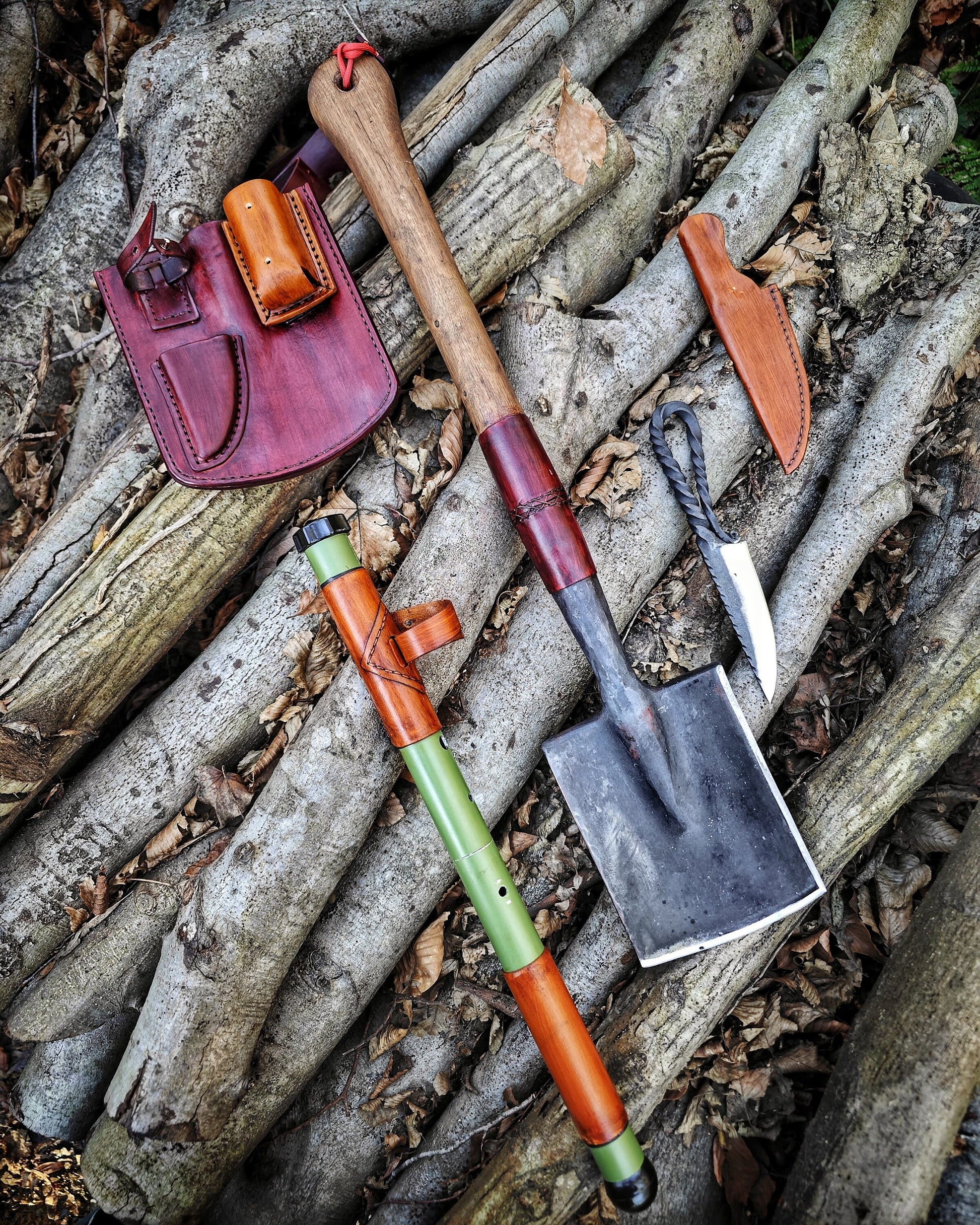 Survival Set In Your Struggle for Survival, Your New Best Friend, Tactical Shovel, Blacksmith Bushraft Knife and Portable Bowsaw All in One