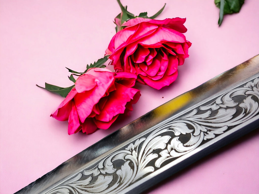Black blacksmith hand forge engraving custom knife