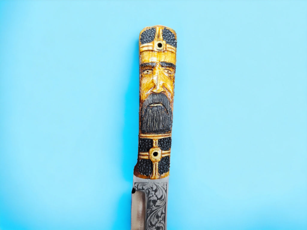 Black blacksmith hand forge engraving custom knife