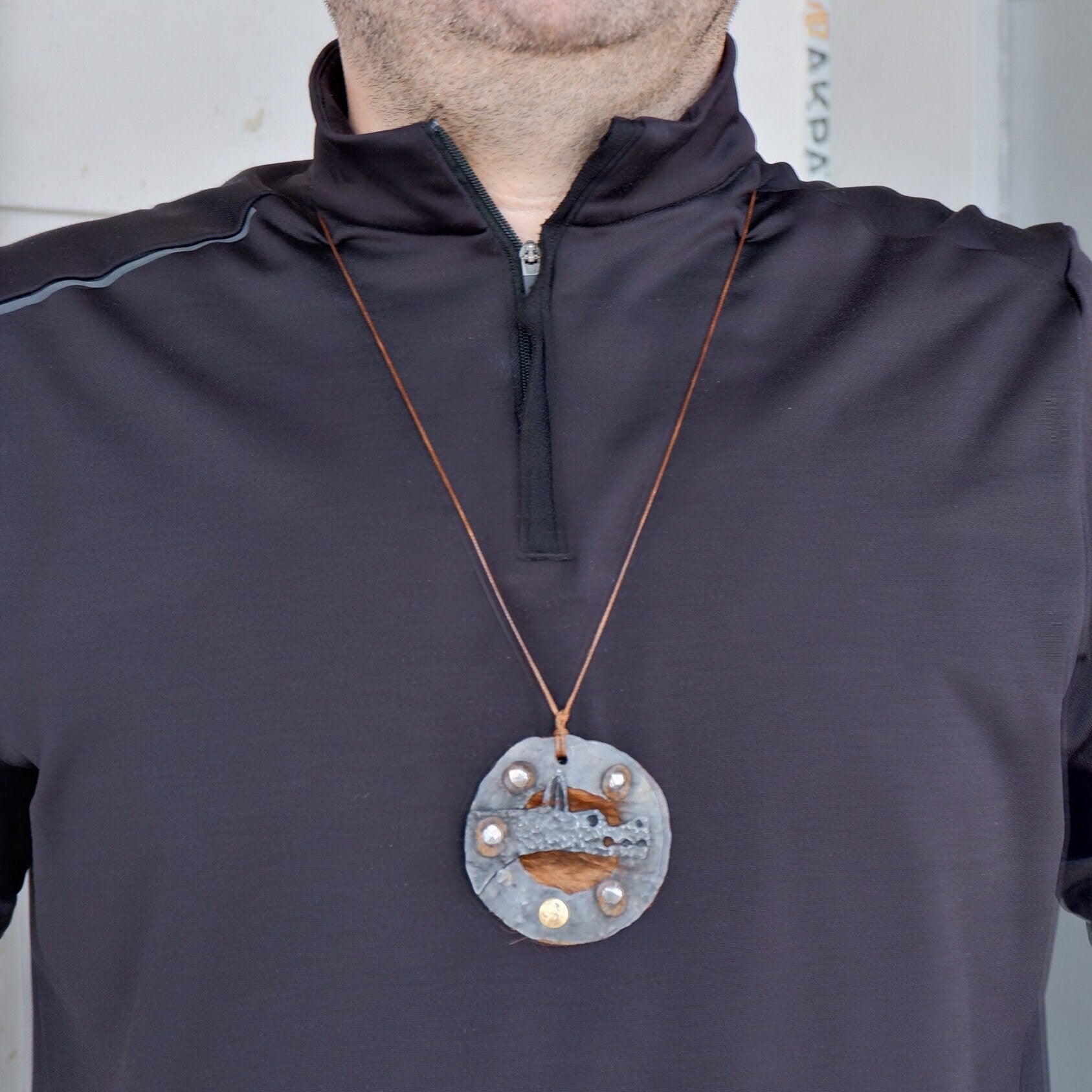 Handmade blacksmith primitive style alpha wolf pendant necklace