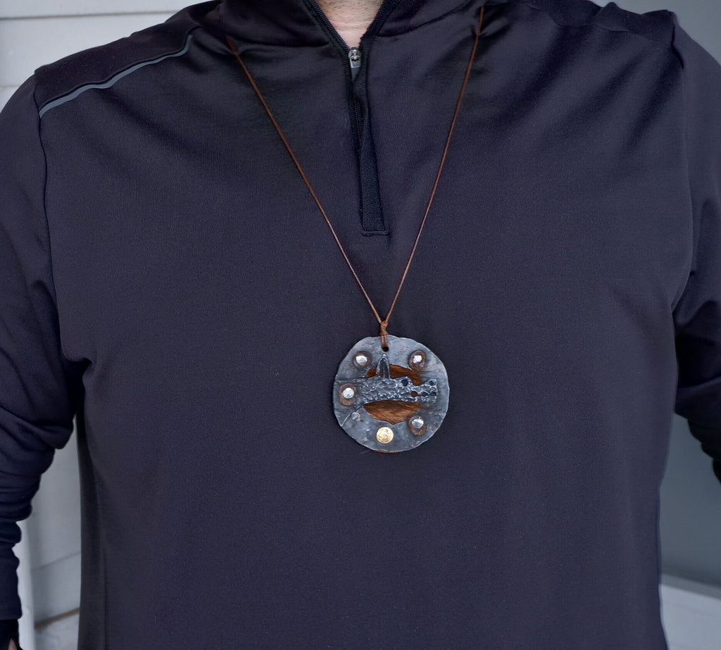 Handmade blacksmith primitive style alpha wolf pendant necklace