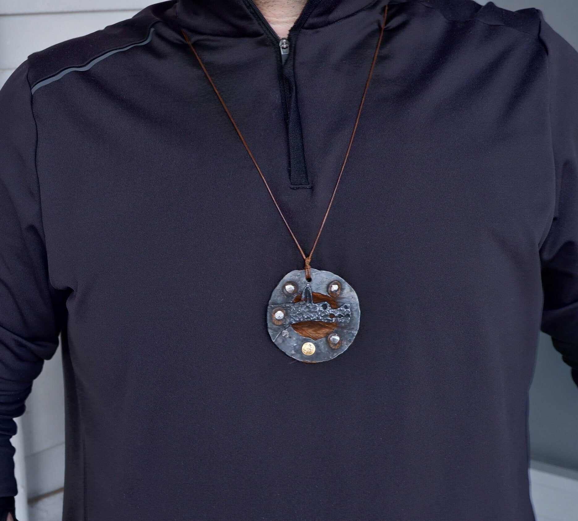 Handmade blacksmith primitive style alpha wolf pendant necklace