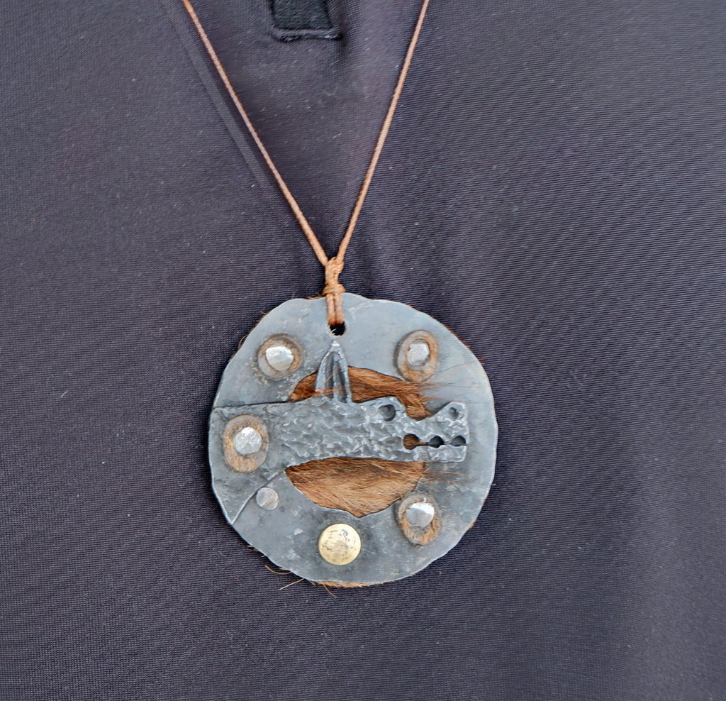 Handmade blacksmith primitive style alpha wolf pendant necklace