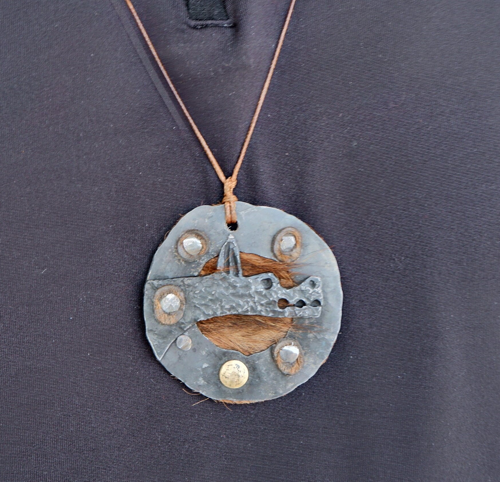 Handmade blacksmith primitive style alpha wolf pendant necklace