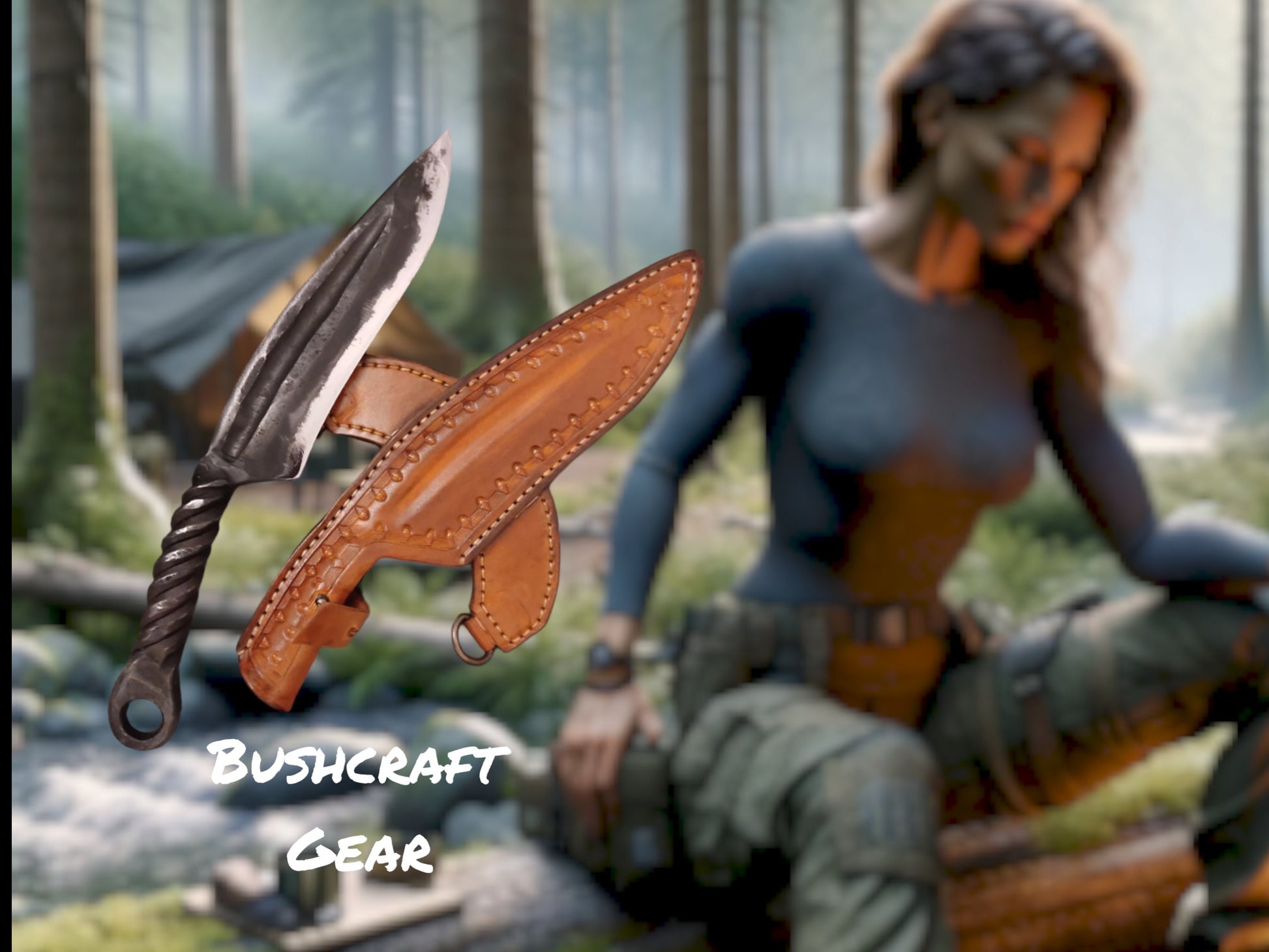 Handmade carbon steel survival knife with Back Sling and Leather Sheath