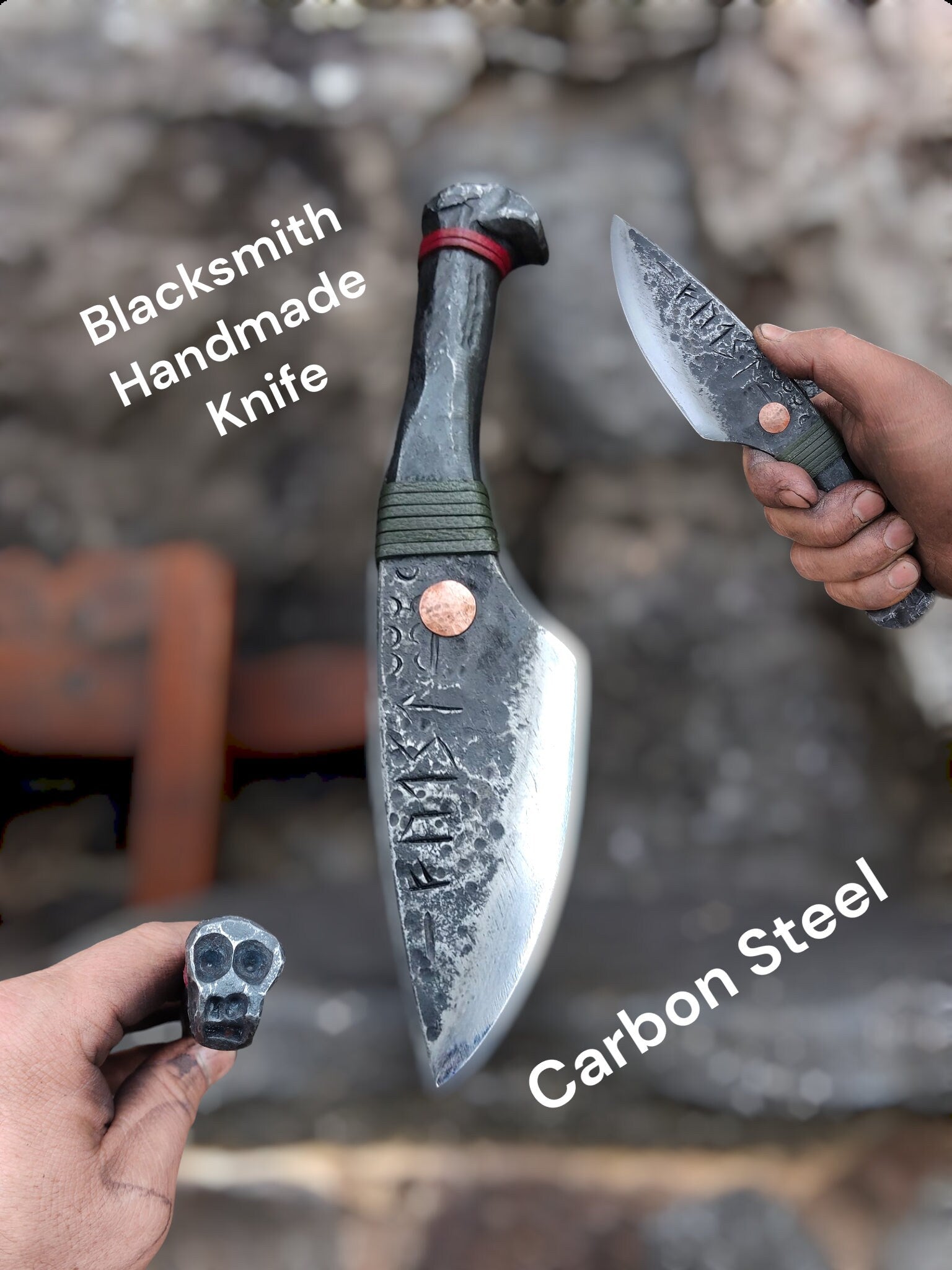 Custom handmade hand forged blacksmith primitive knife