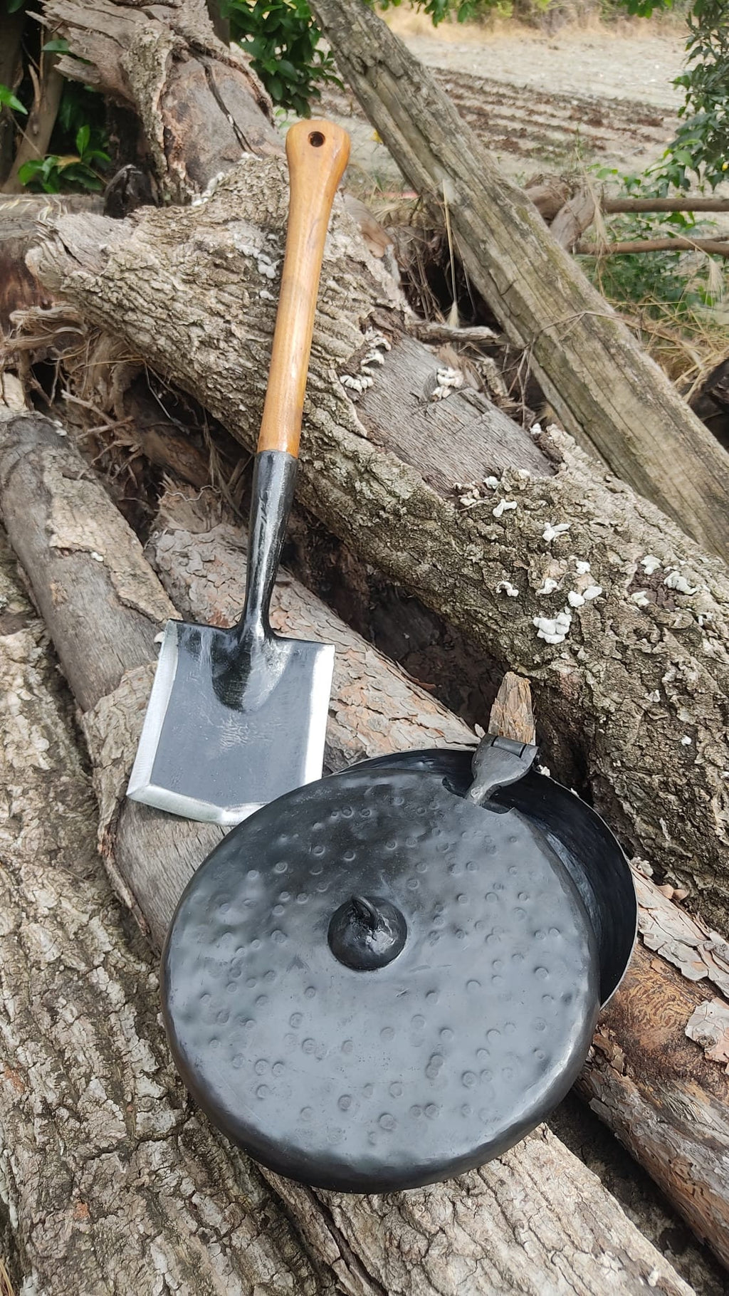 primitive pan and survival shovel set handmade handforged blacksmith