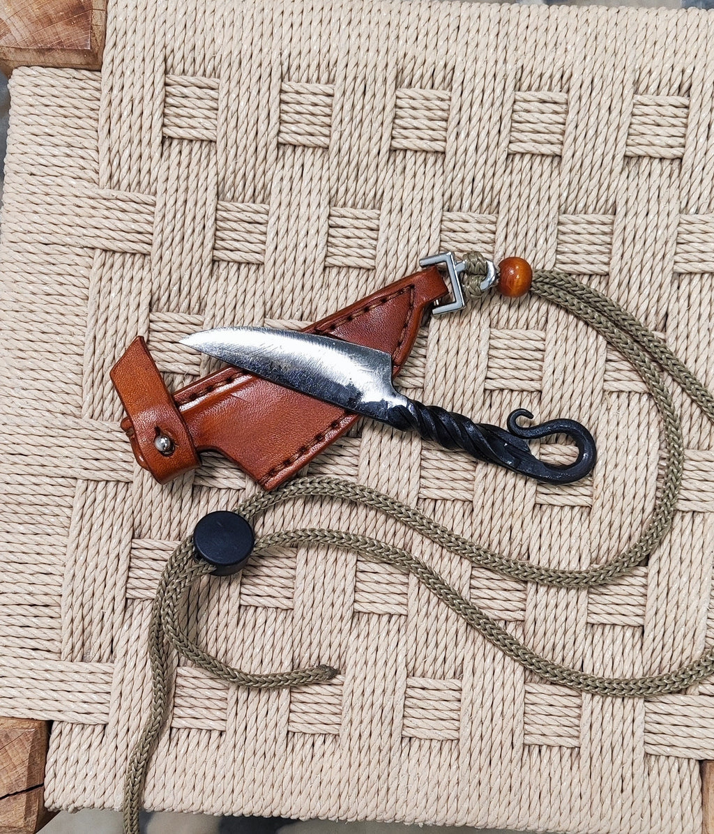 blacksmith neck knife with leather sheath