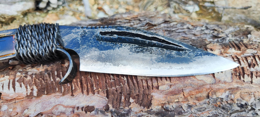 Handmade blacksmith uniquie style custom carbon steel hunter bushcraft knife with leather sheath