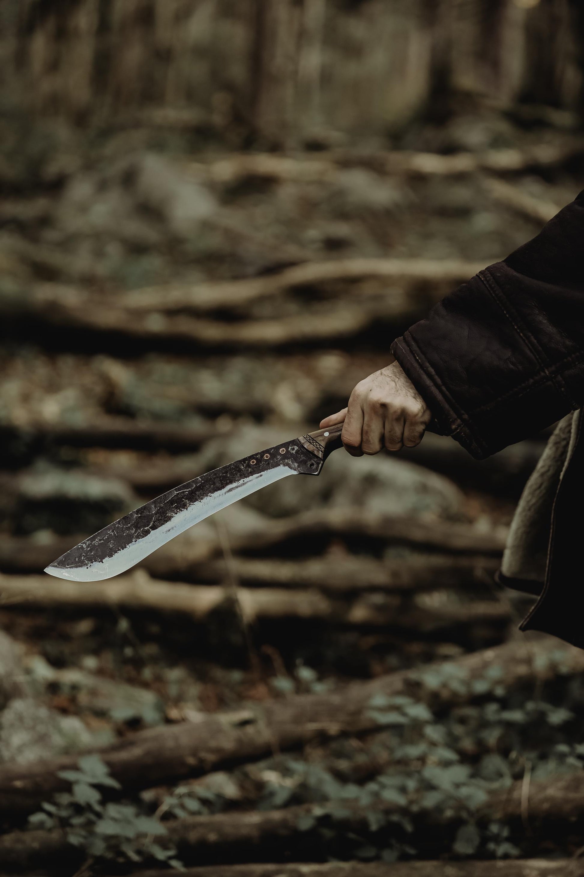 Handmade Forest Machete Knife with Back Sling and Leather Sheath