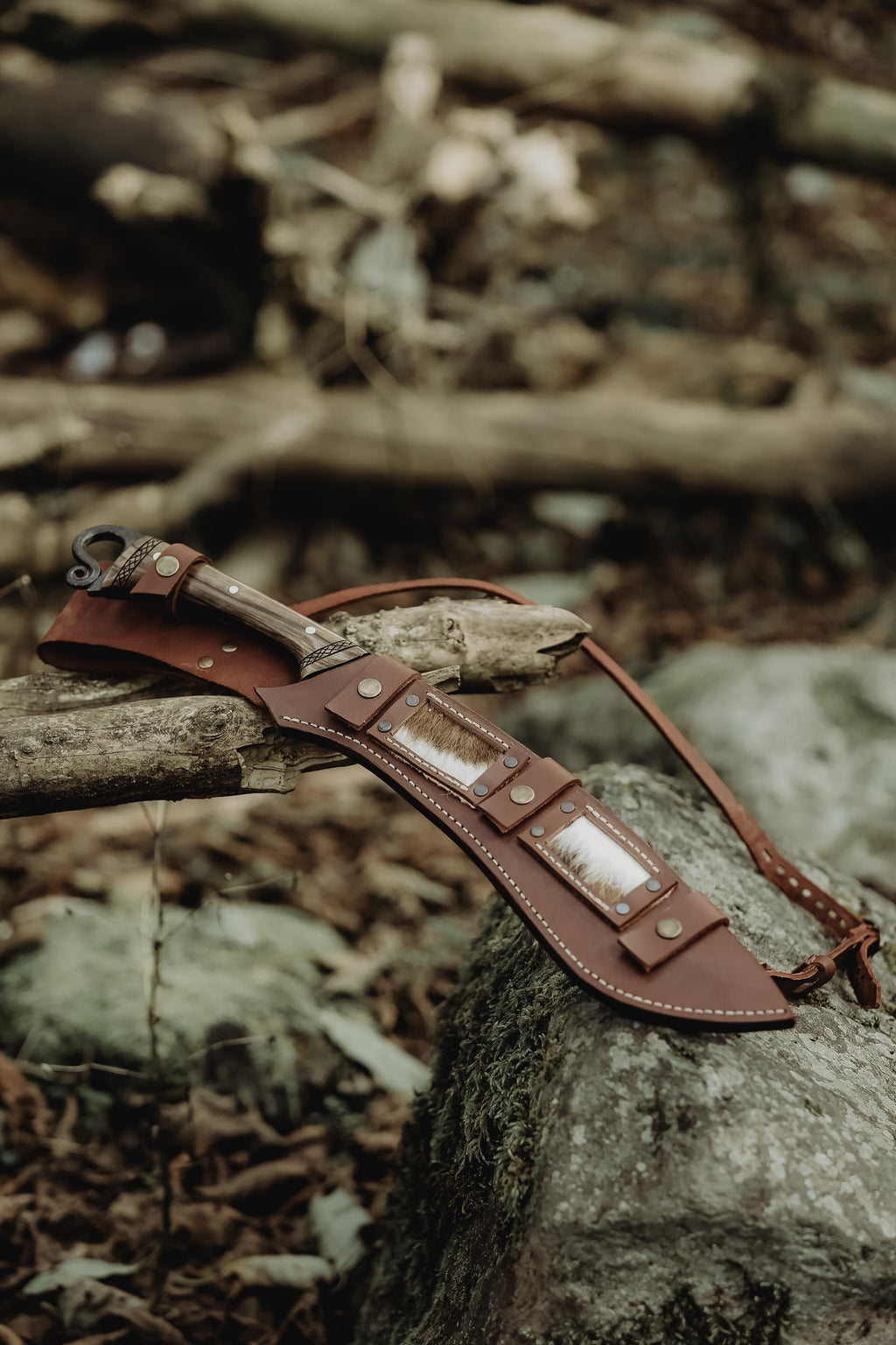 Handmade Forest Machete Knife with Back Sling and Leather Sheath