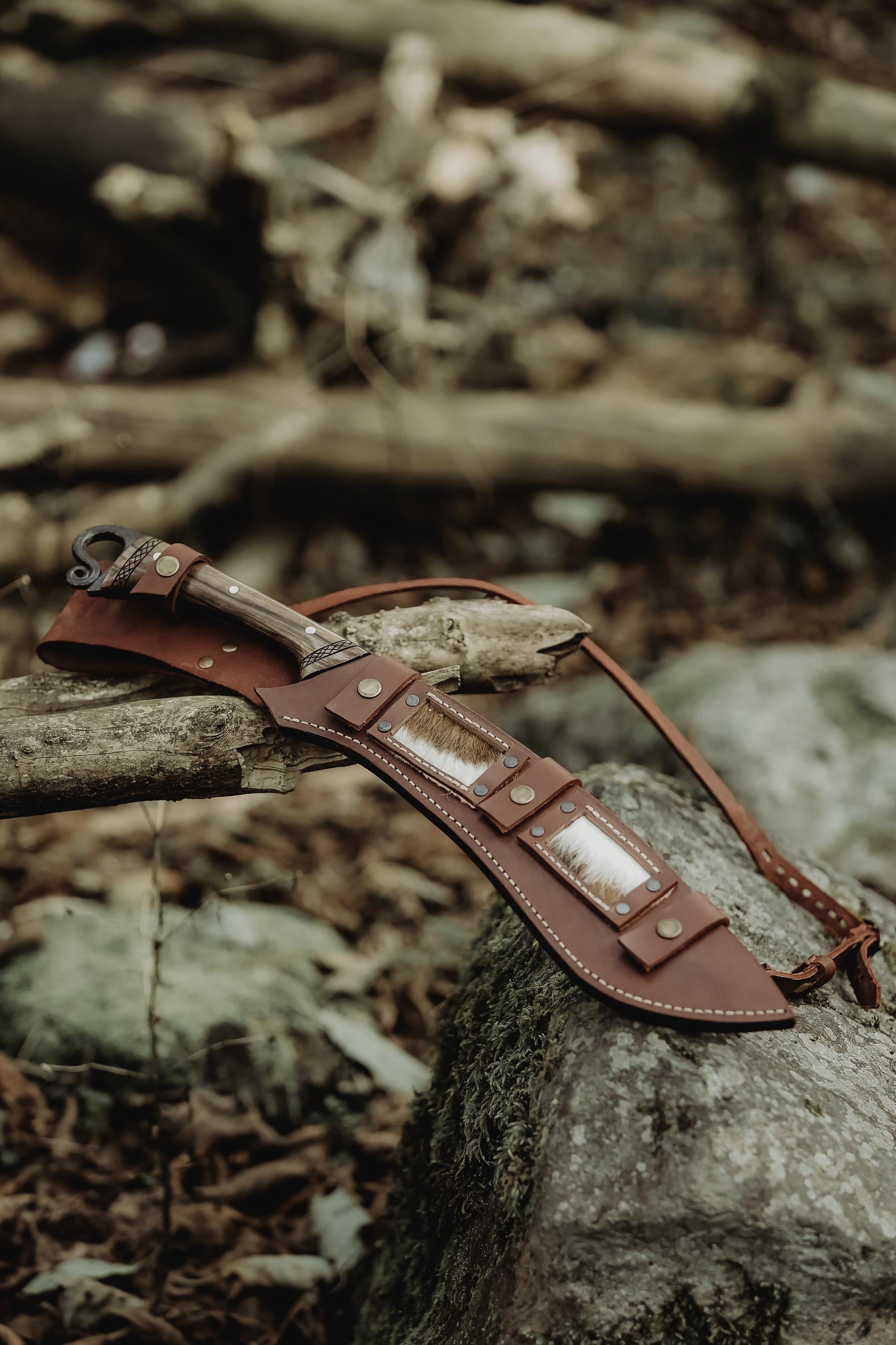 Handmade Forest Machete Knife with Back Sling and Leather Sheath