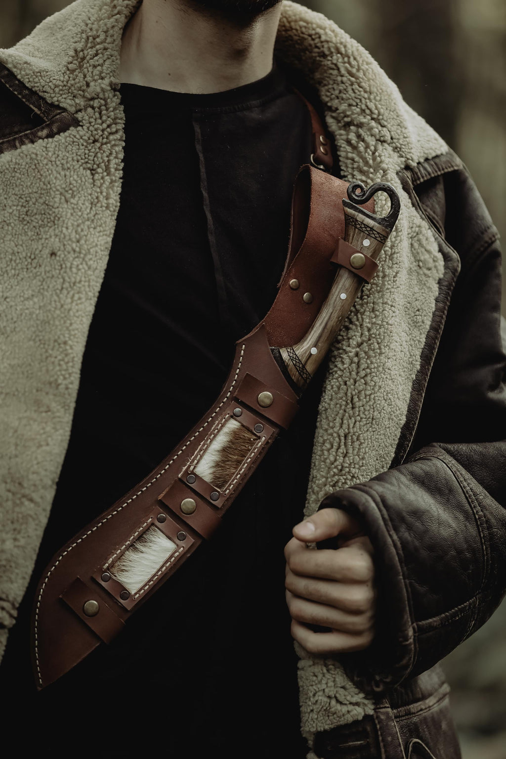 Handmade Forest Machete Knife with Back Sling and Leather Sheath