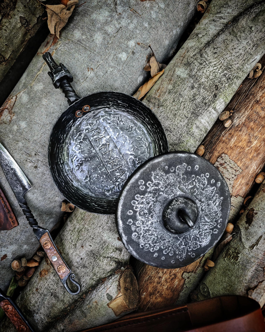 Bushcraft primitive hand forge Viking camp set with genuie leather bag