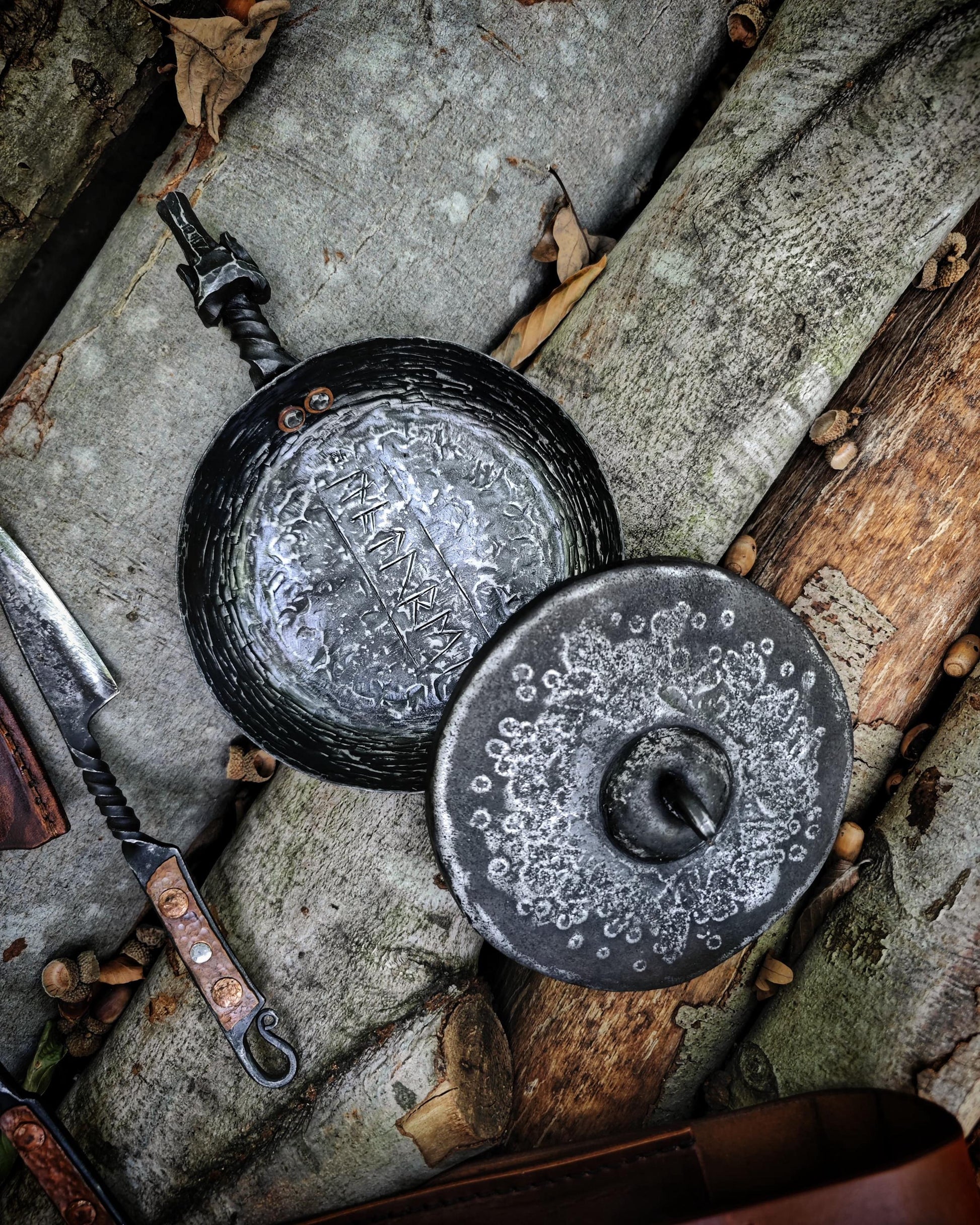 Bushcraft primitive hand forge Viking camp set with genuie leather bag