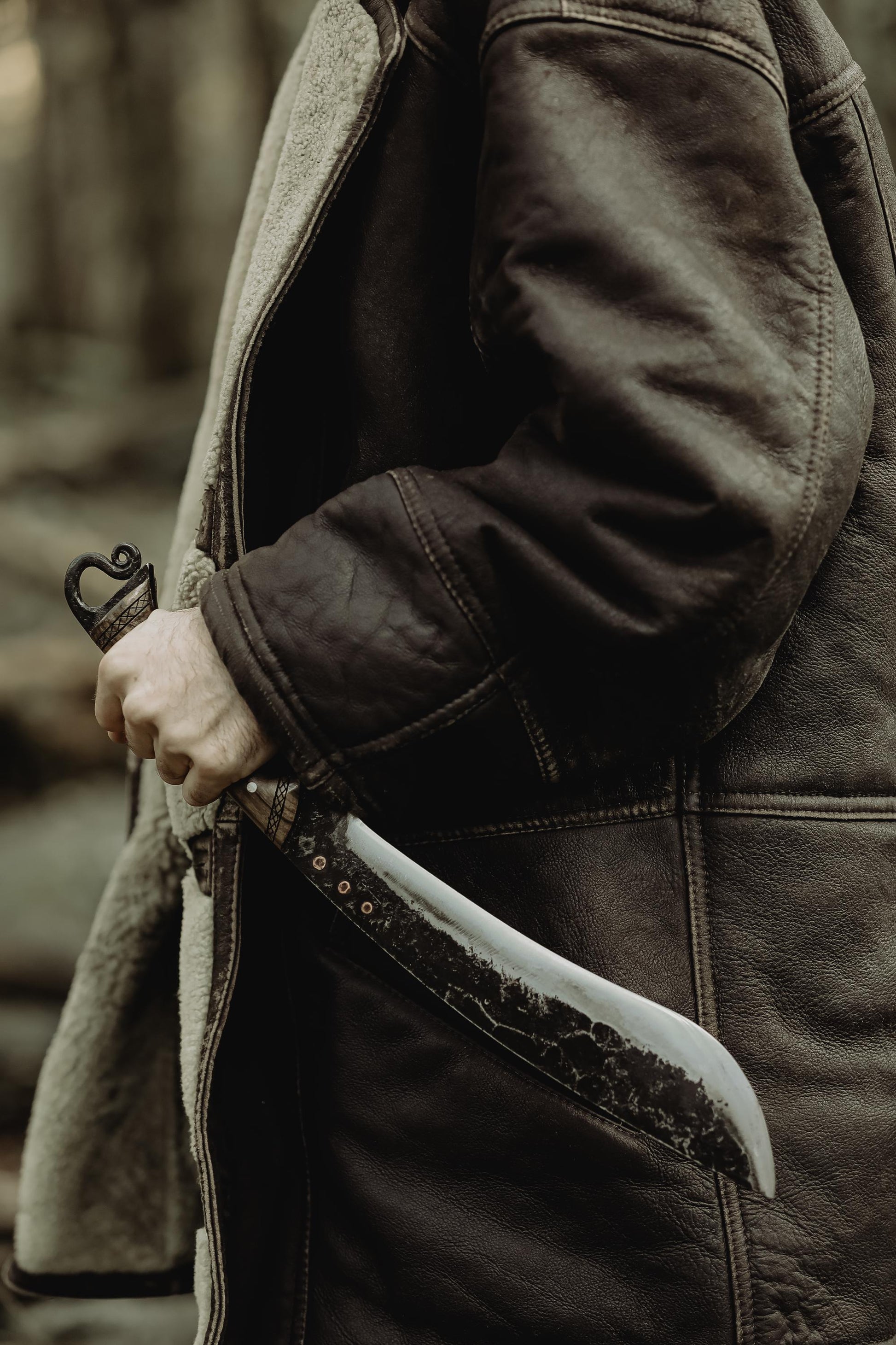 Handmade Forest Machete Knife with Back Sling and Leather Sheath