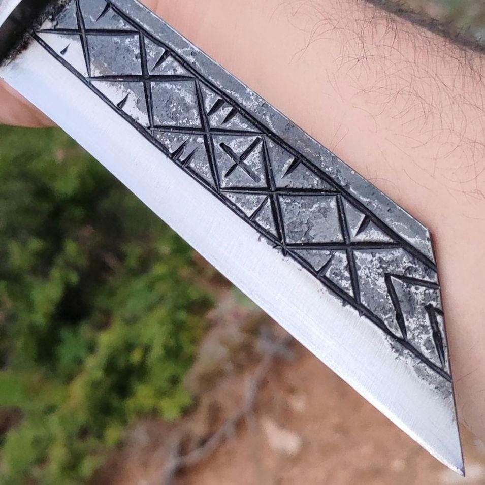 Handmade blacksmith uniquie style custom Viking Ragnar carbon steel hunter bushcraft knife with leather sheath
