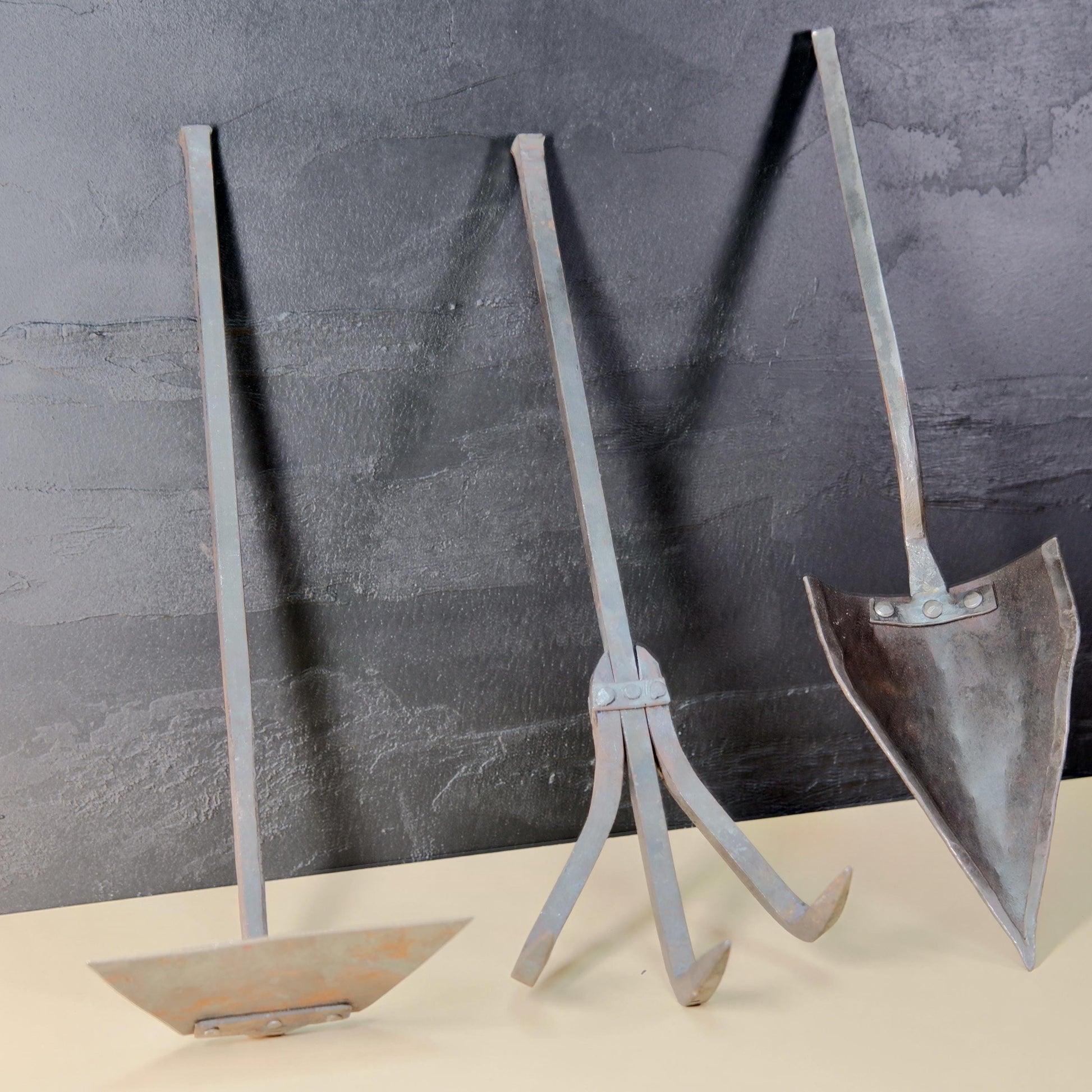 Handmade Forged Iron 3-Piece Garden Tool Set (Shovel, Rake, Hoe)