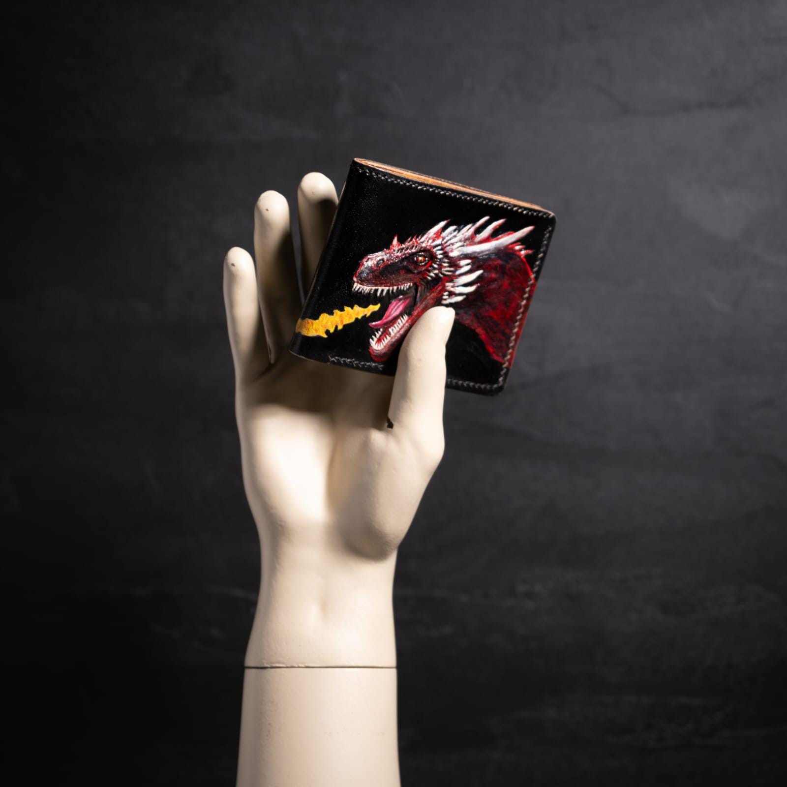 Handcrafted genuine leather wallet: Embossed dragon design, custom-made for you, embodying courage and bringing good fortune