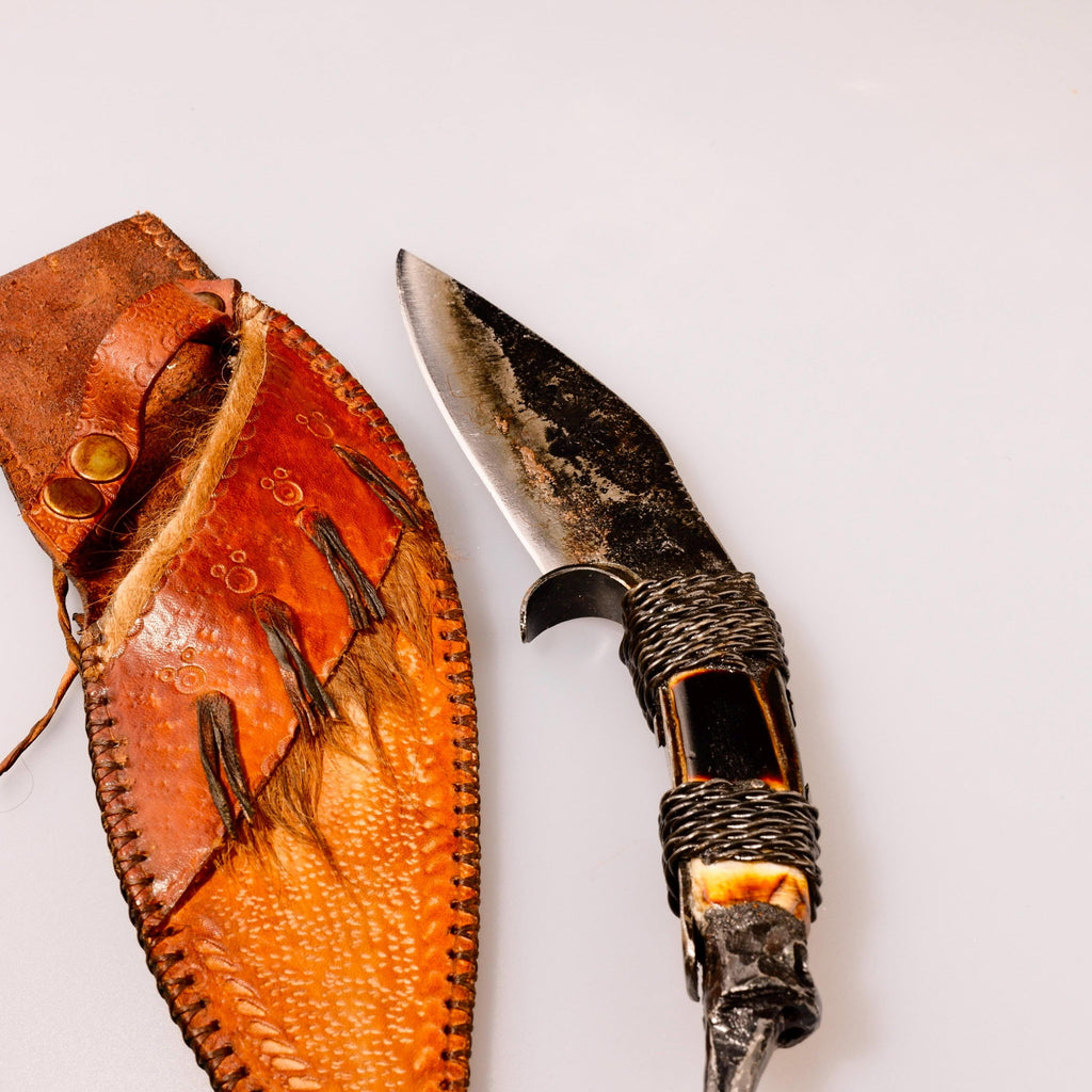 Handmade blacksmith uniquie style custom carbon steel hunter bushcraft knife with leather sheath