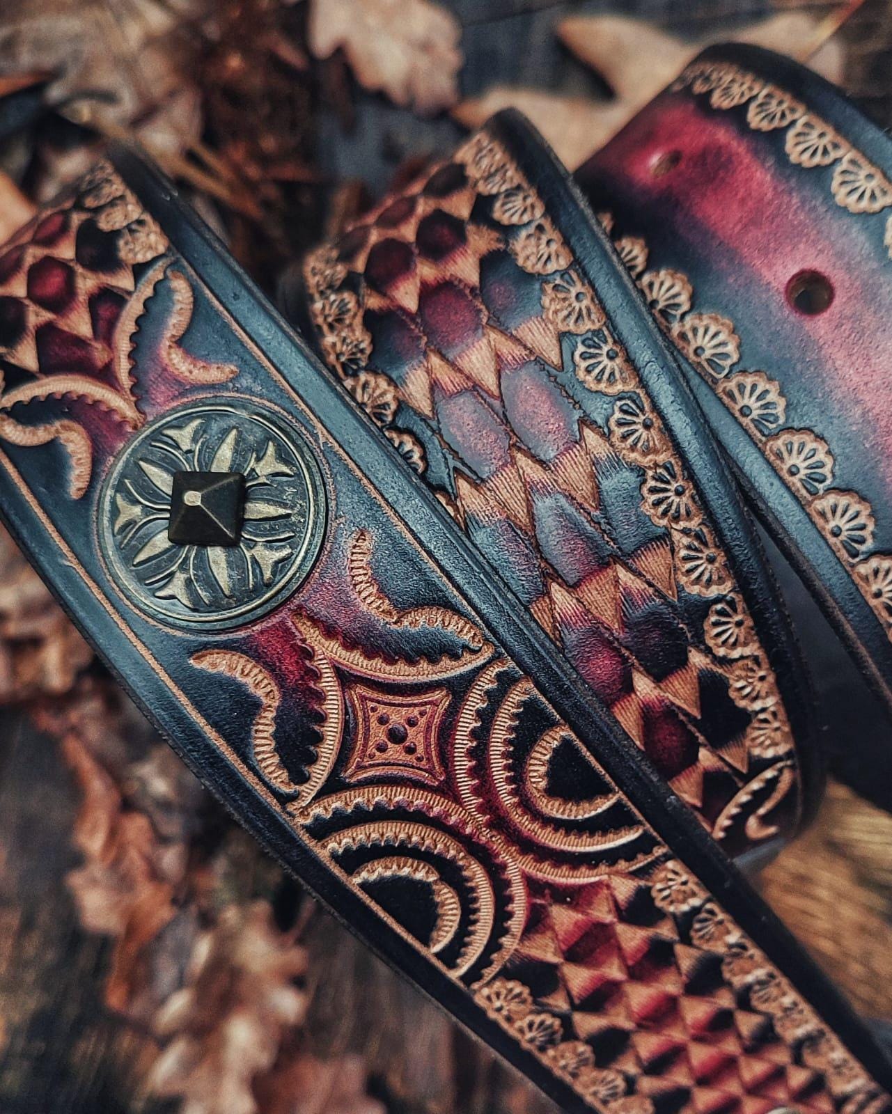 Unique Handmade Leather Belt: Twin Dragon Elegance with Blacksmith-Forged Buckle