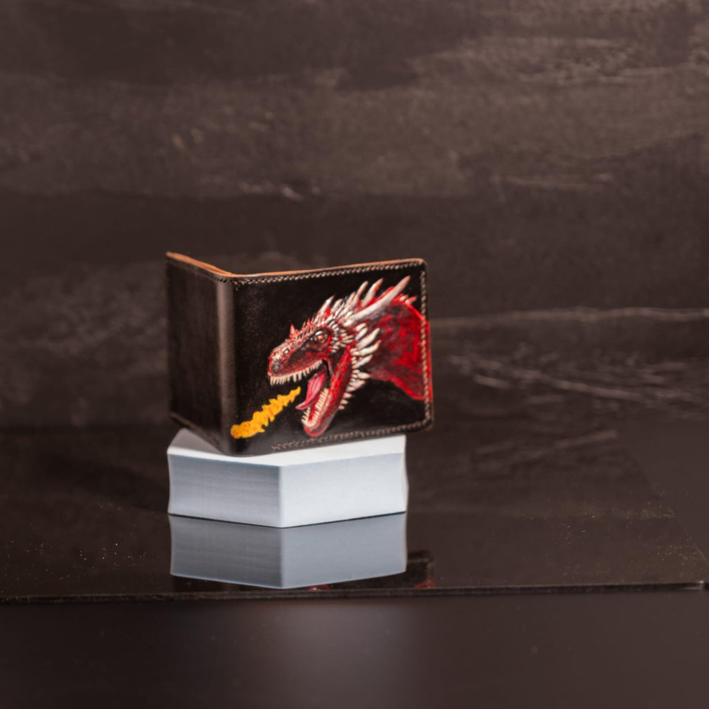 Handcrafted genuine leather wallet: Embossed dragon design, custom-made for you, embodying courage and bringing good fortune