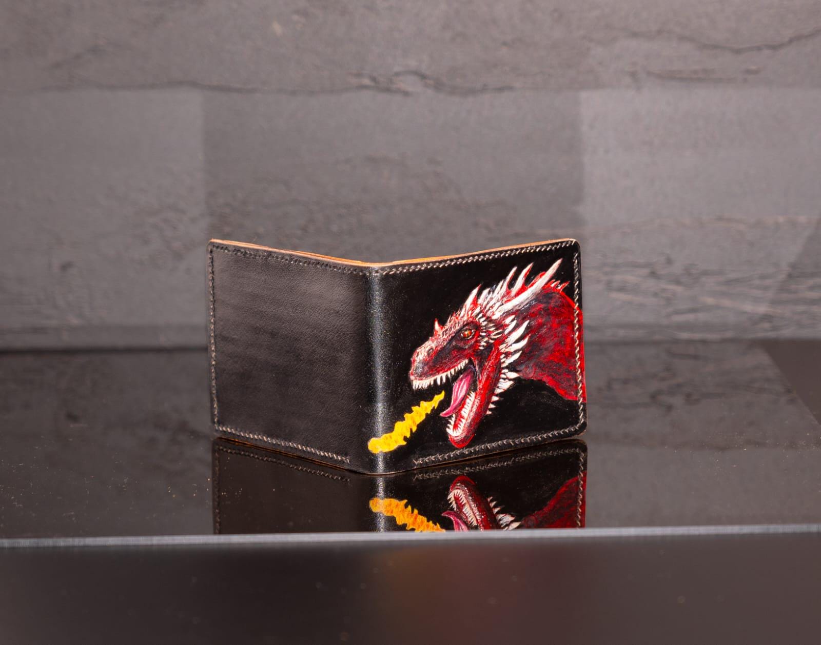 Handcrafted genuine leather wallet: Embossed dragon design, custom-made for you, embodying courage and bringing good fortune
