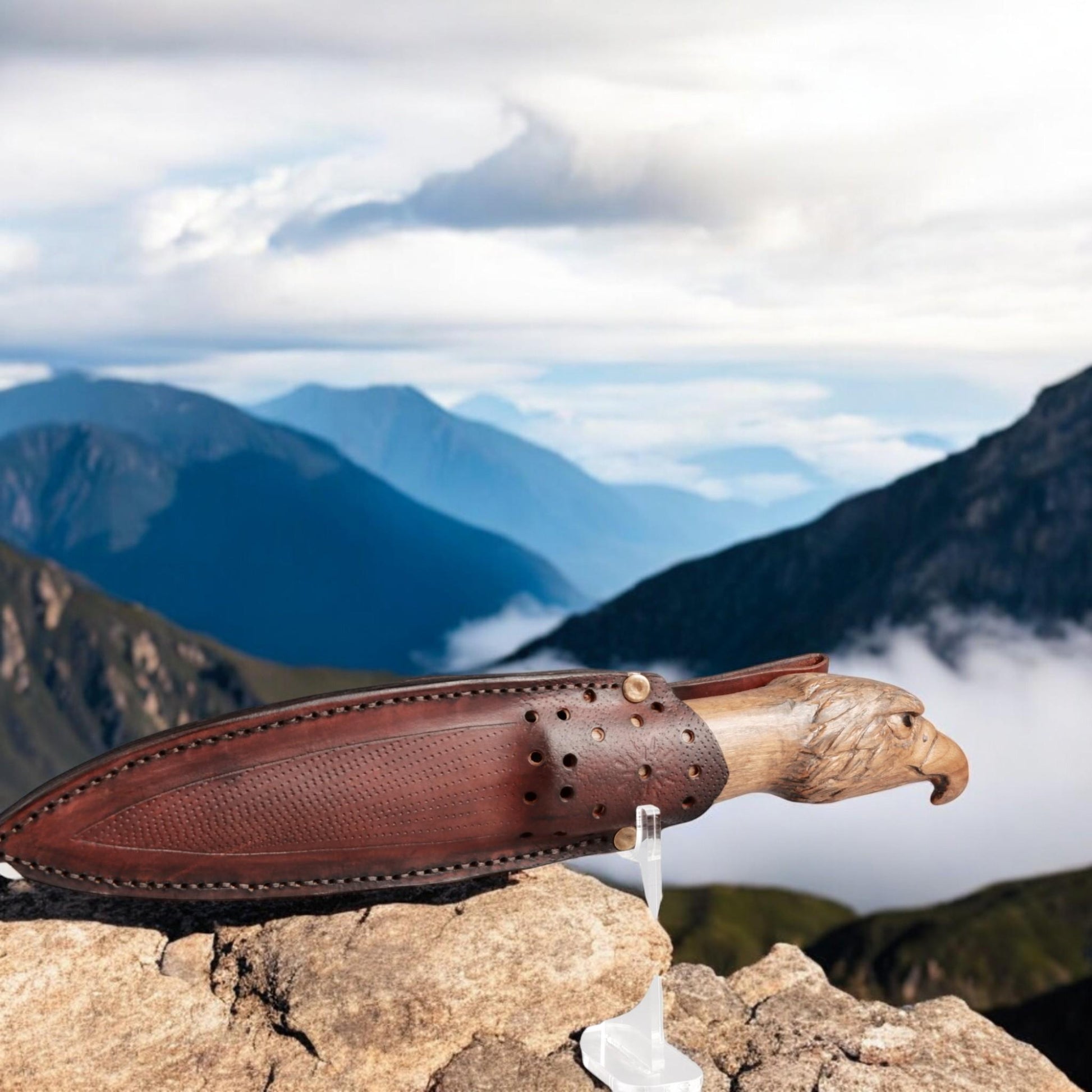 Forged in Fire: Hand-Carved Eagle Handle Knife with Leather Sheath