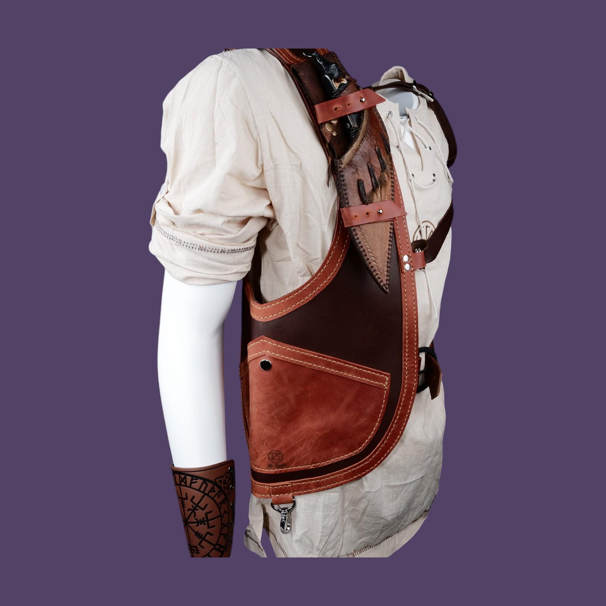 Wearable survival vest This vest will provide you many conveniences in nature. First class genuie leatherHandmade product
