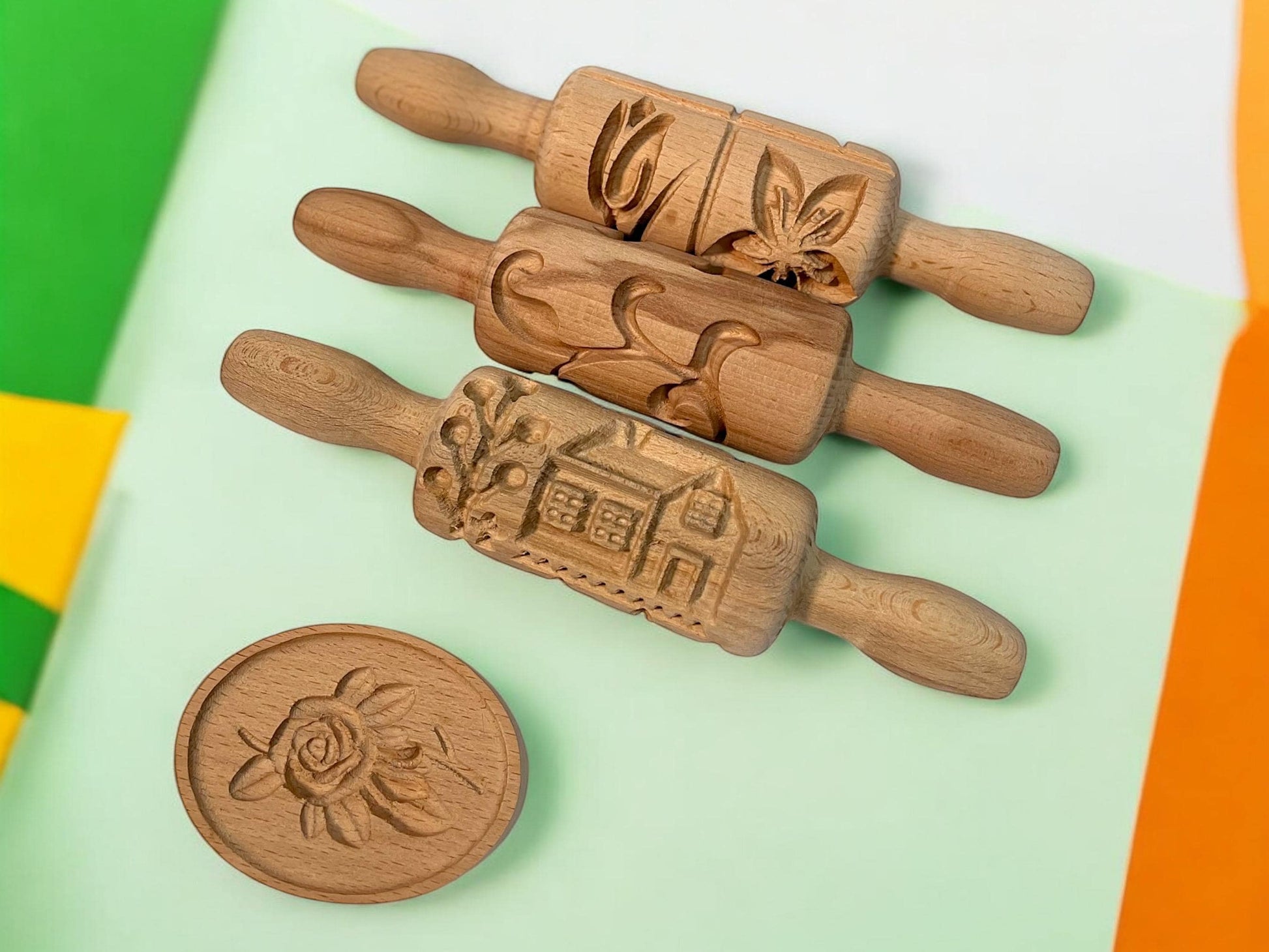 Handcrafted Wooden Embossed Rolling Pin – Perfect for Cookies, Pastries, and Play Dough