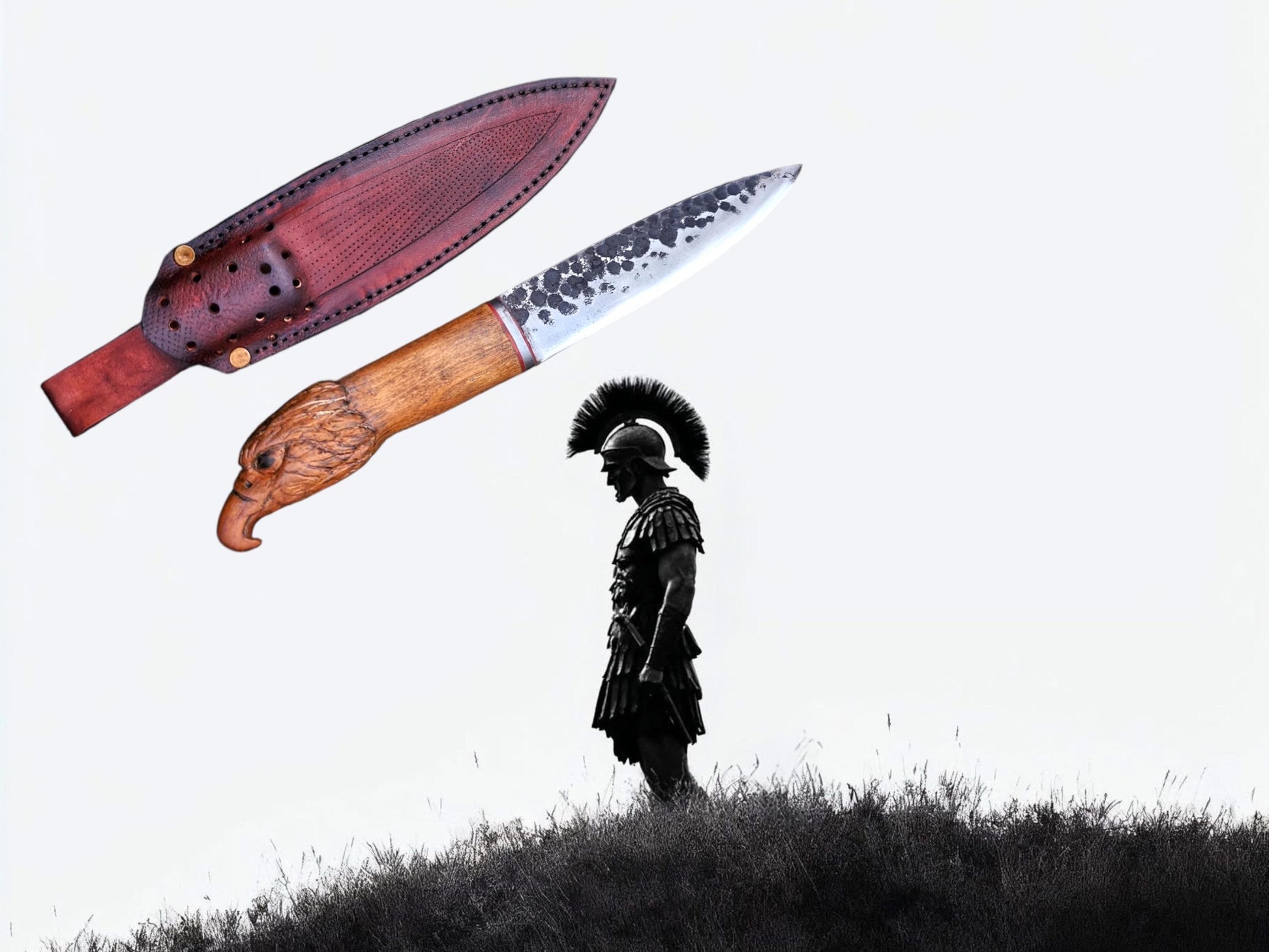 Forged in Fire: Hand-Carved Eagle Handle Knife with Leather Sheath