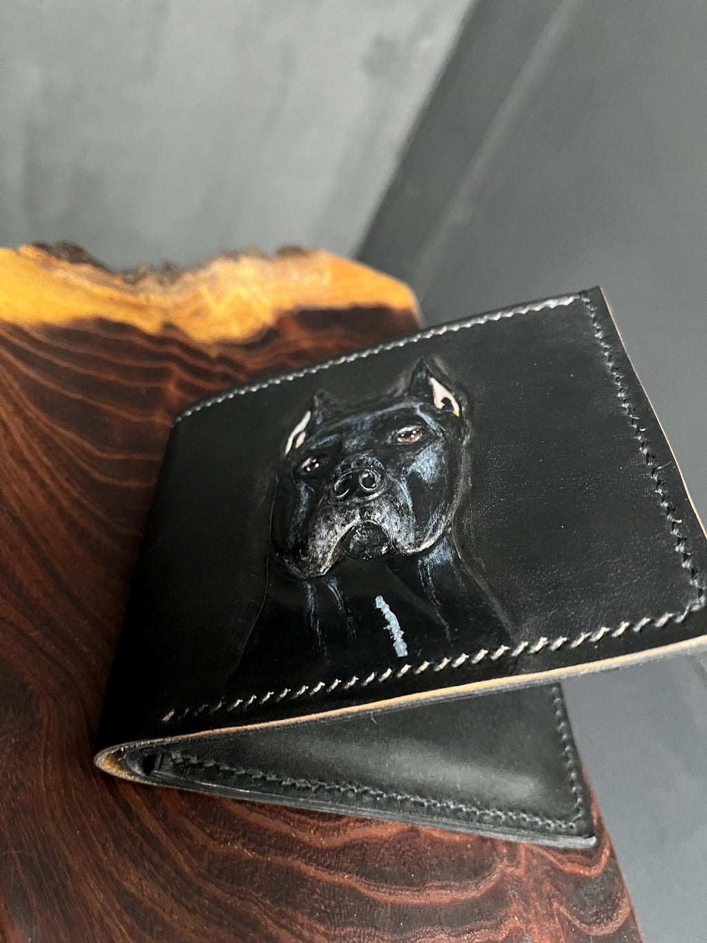 Handmade Genuine Leather Wallet with Pitbull Embossing – Rugged Style for Dog Lovers